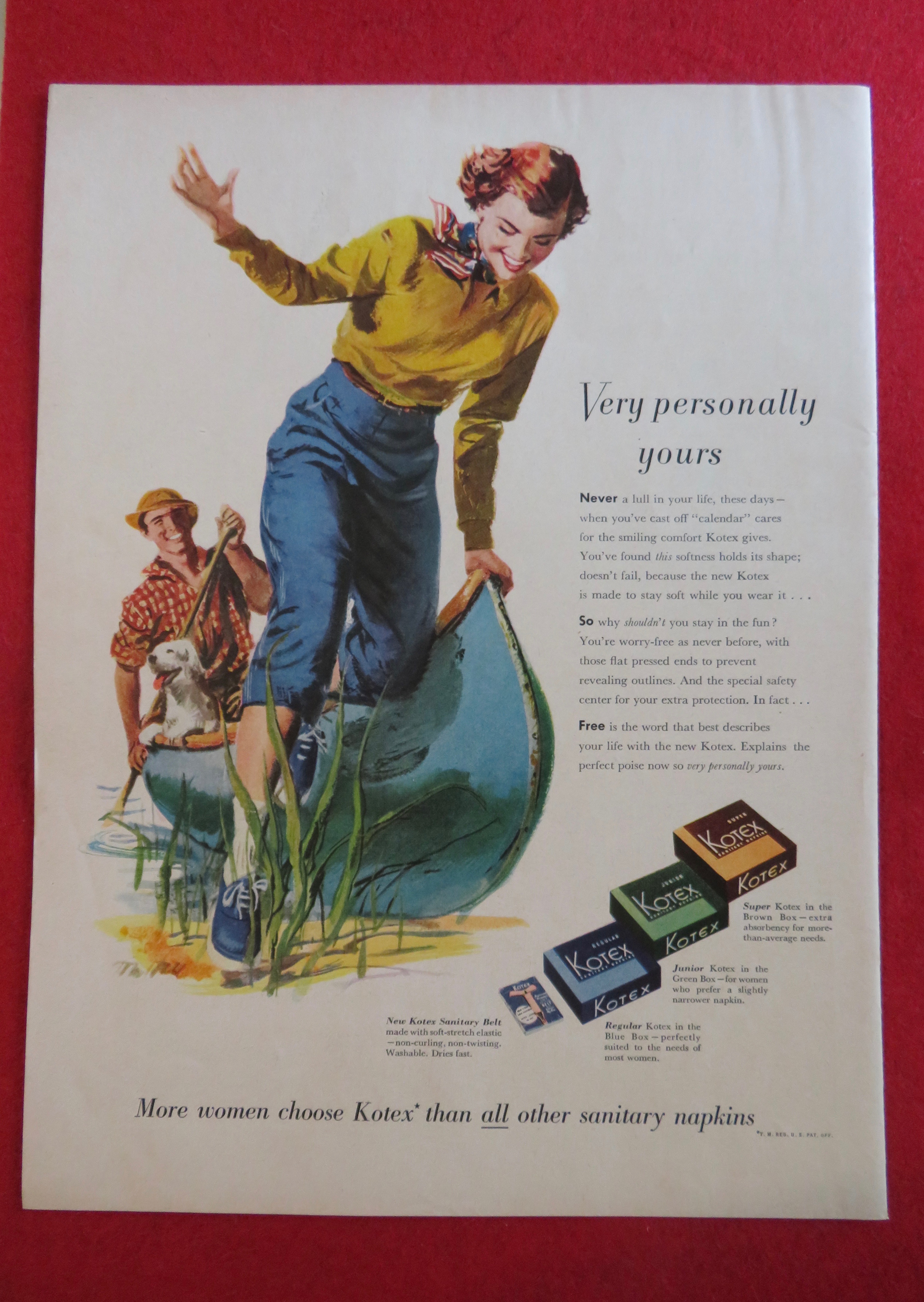1951 Kotex Sanitary Napkins with Woman Swinging