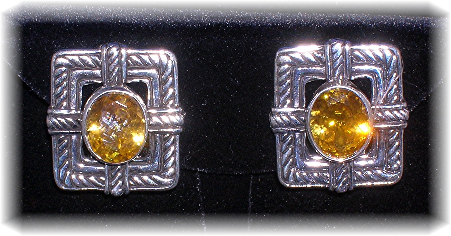 Taxco Mexico Sterling Silver Citrine Clip Earrings
