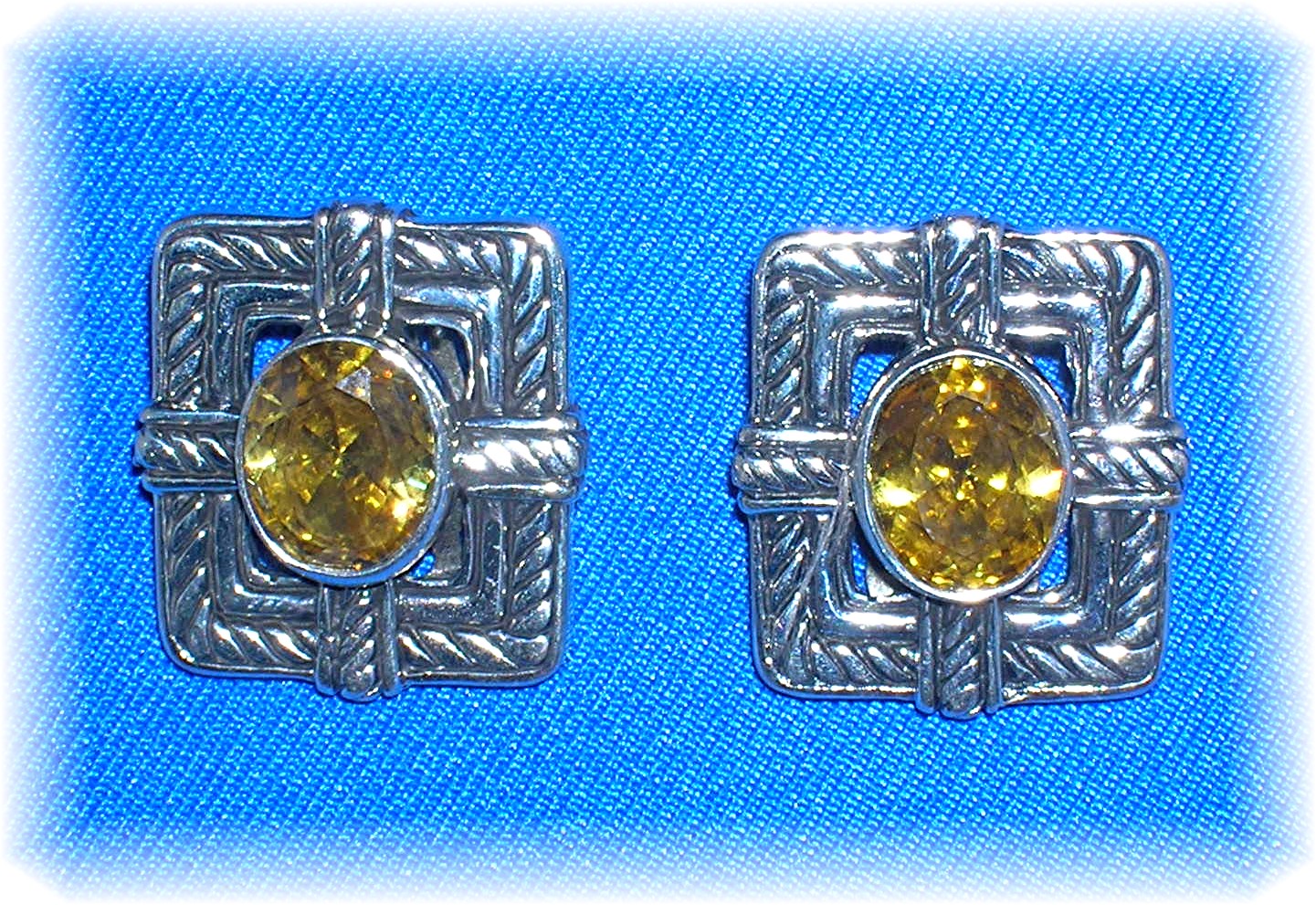 Taxco Mexico Sterling Silver Citrine Clip Earrings