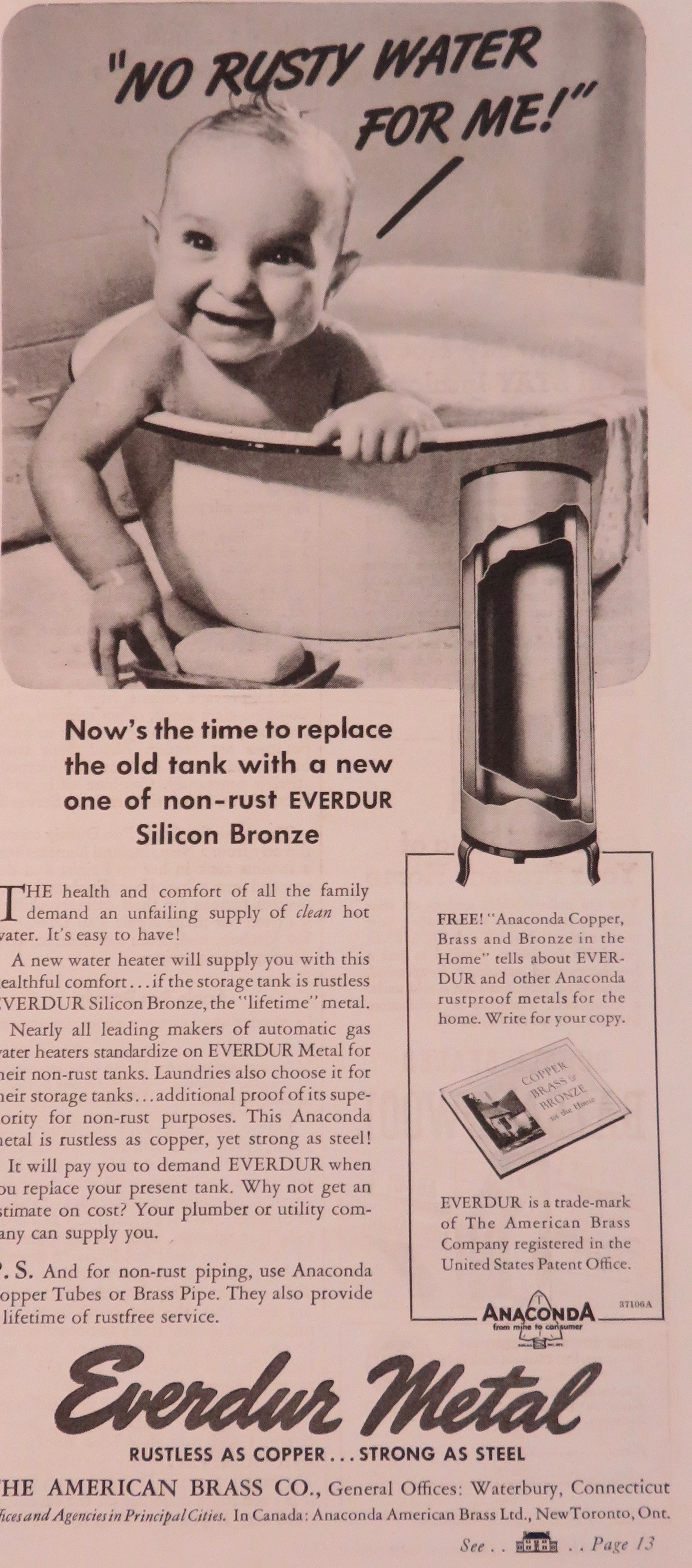 1937 Everdur Metal with Baby In A Metal Tub