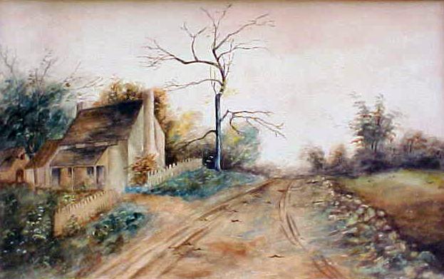 Cottage Watercolor Painting Country Road Framed