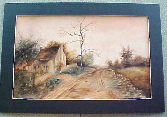 Cottage Watercolor Painting Country Road Framed