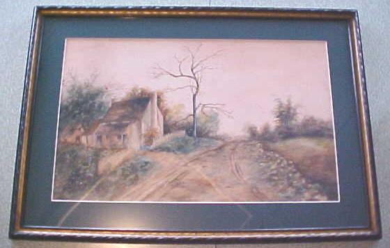 Cottage Watercolor Painting Country Road Framed
