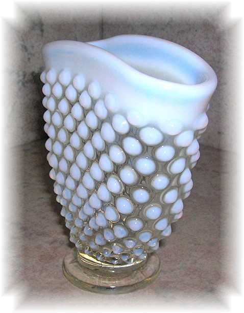 White  Hobnail Opalescent Glass Fan Vase