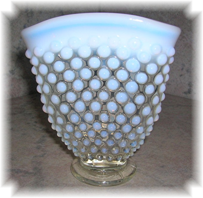 White  Hobnail Opalescent Glass Fan Vase