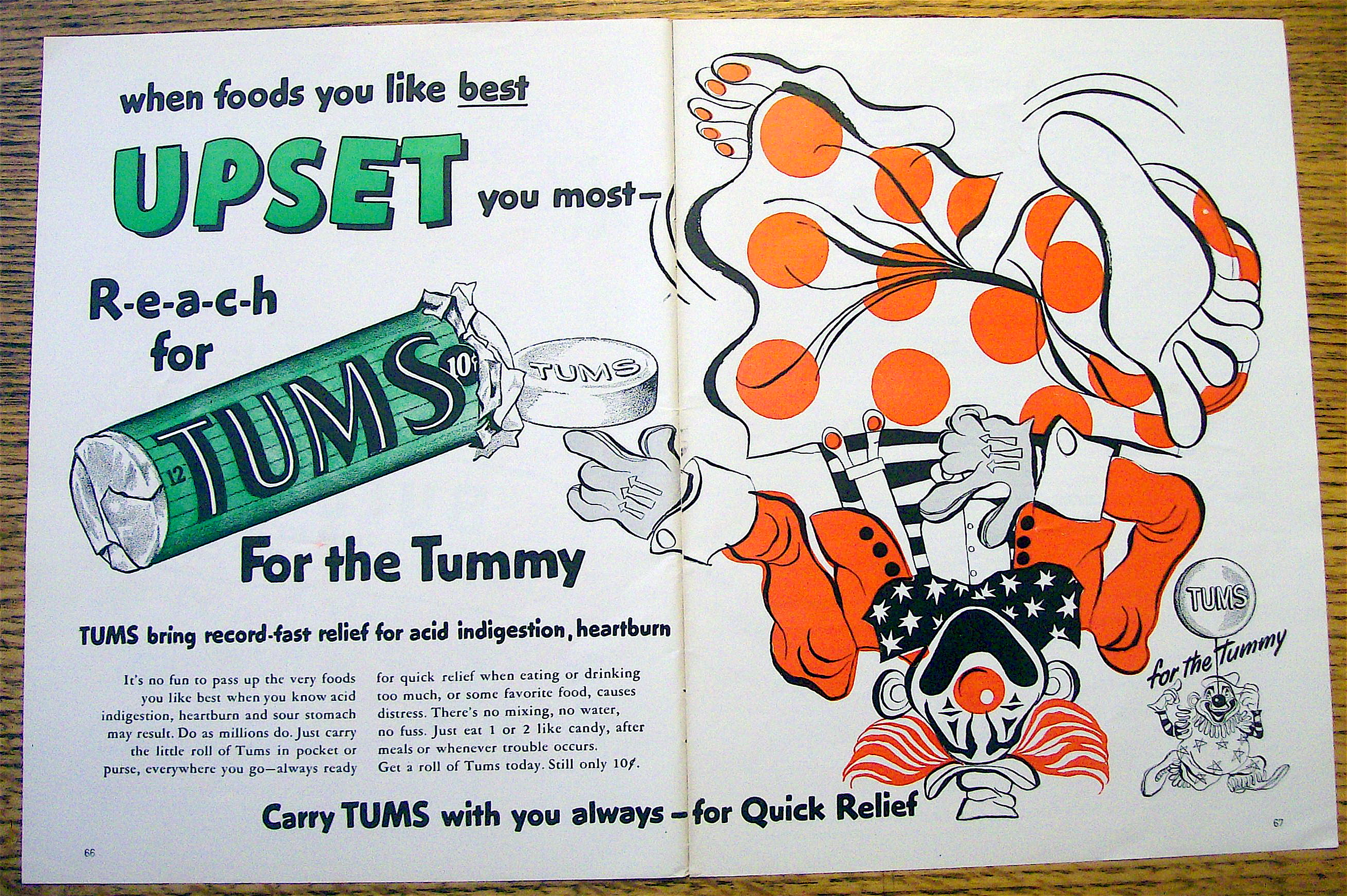 1953 Tums with The Circus Clown Standing On His Head