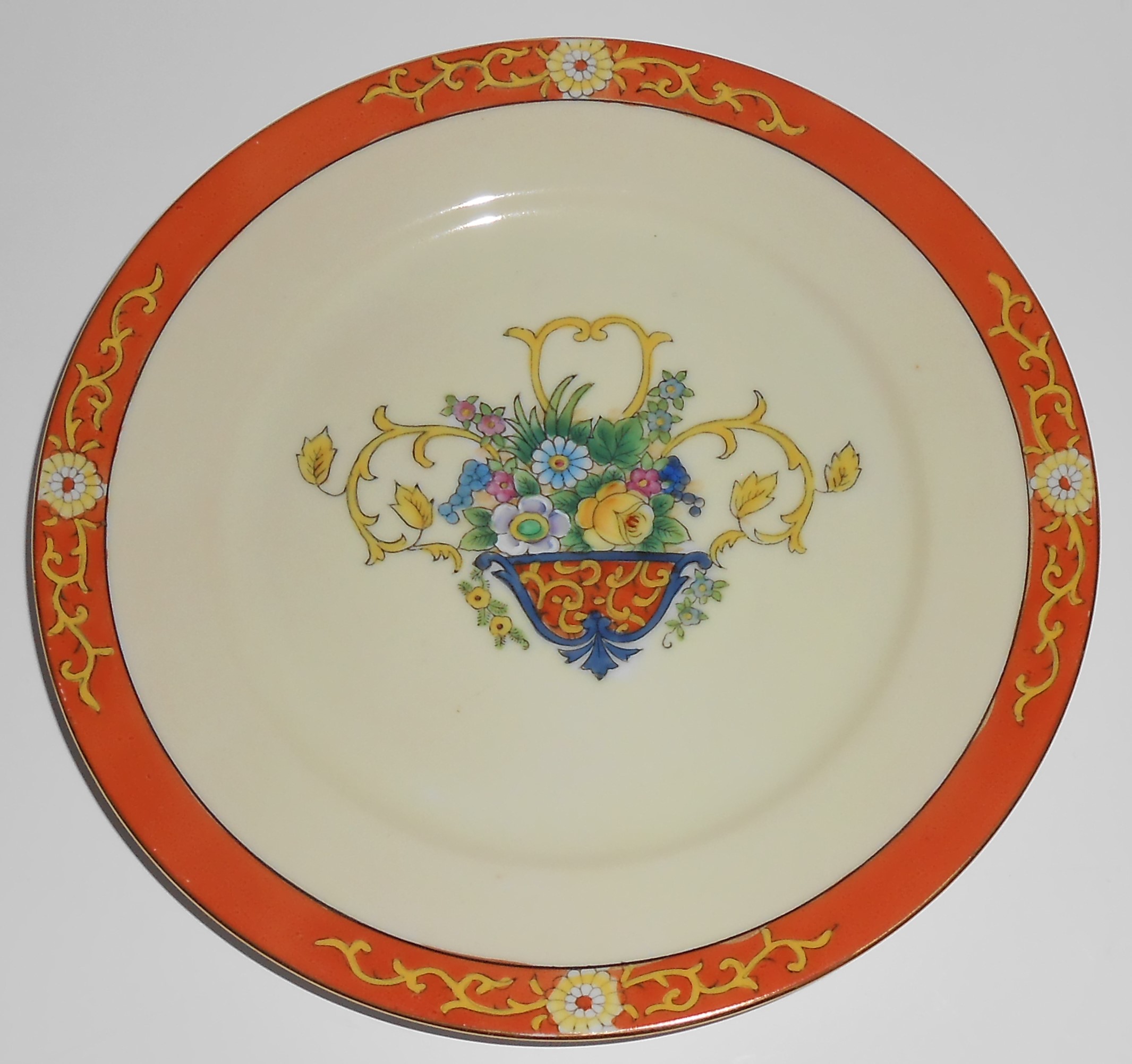 Early Noritake China Yellow Body Floral Orange Band w/G