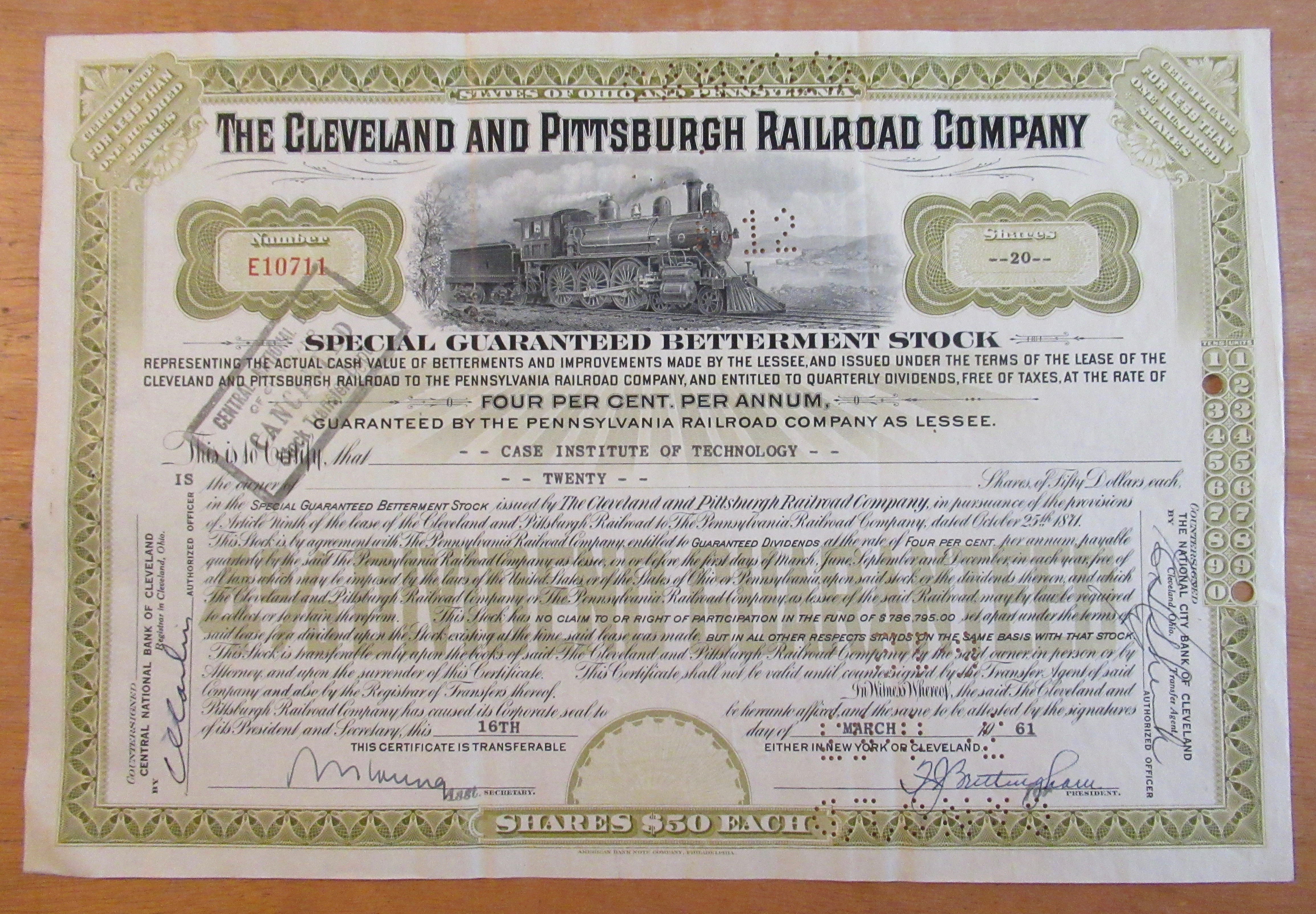 1961 Cleveland & Pittsburgh Railroad Co Stock