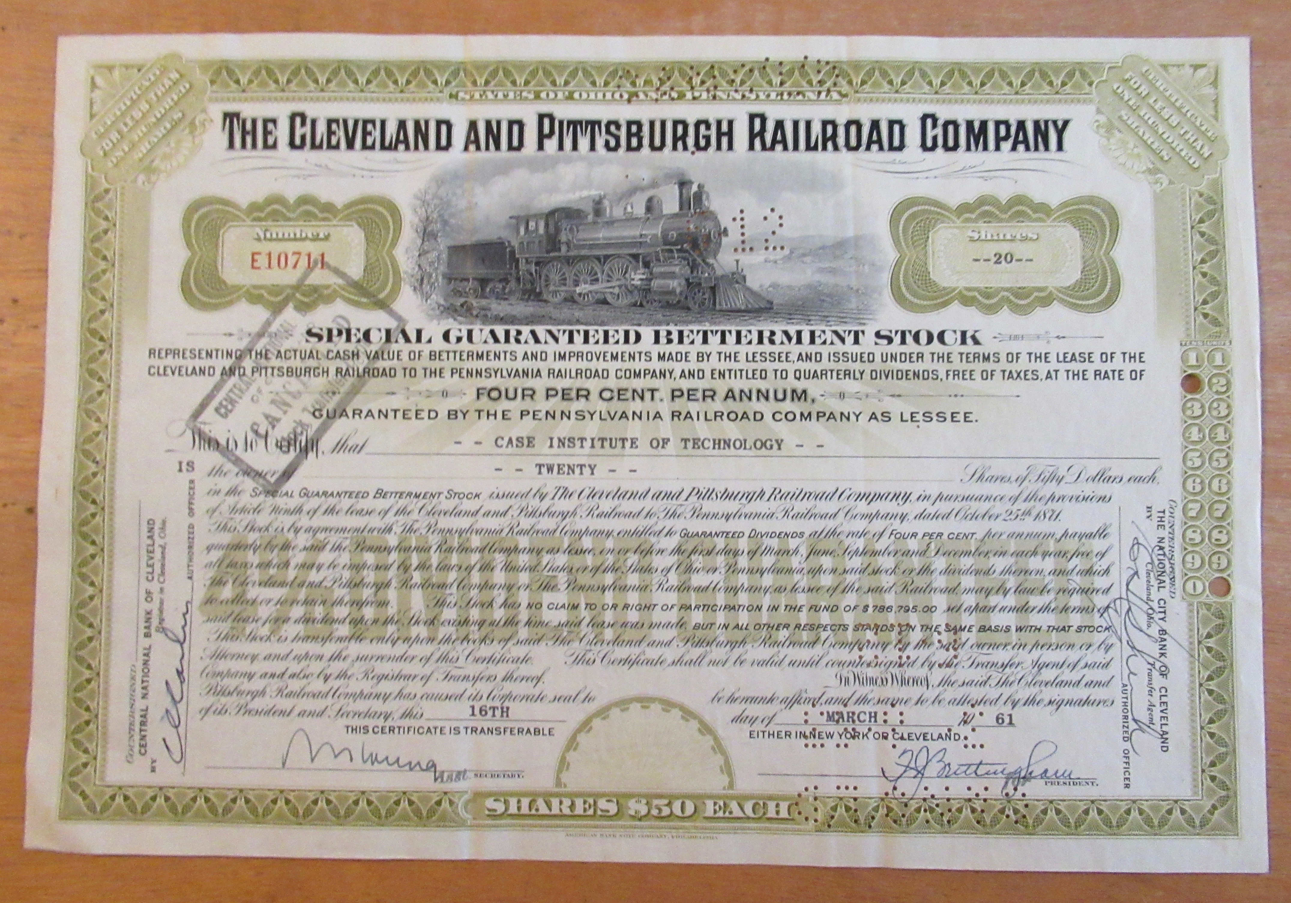 1961 Cleveland & Pittsburgh Railroad Co Stock