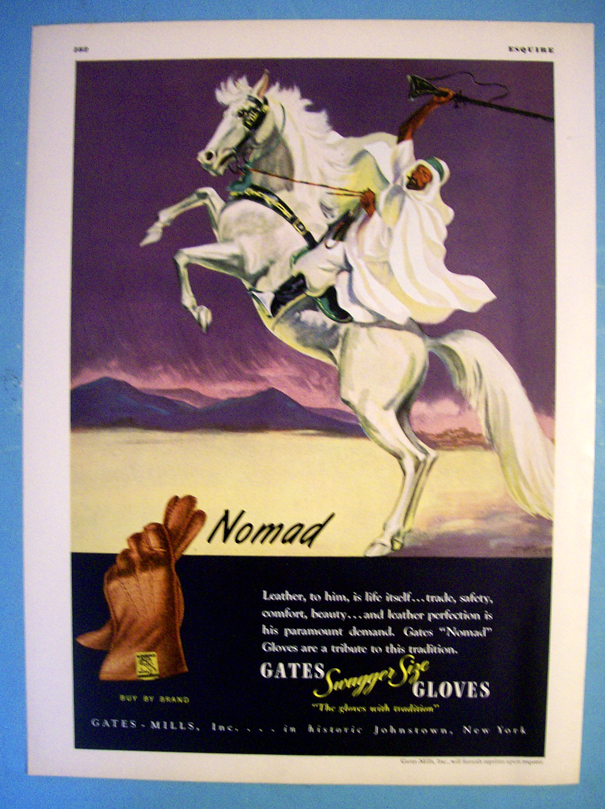 1945 Gates Nomad Gloves with Arabian Man On Horse