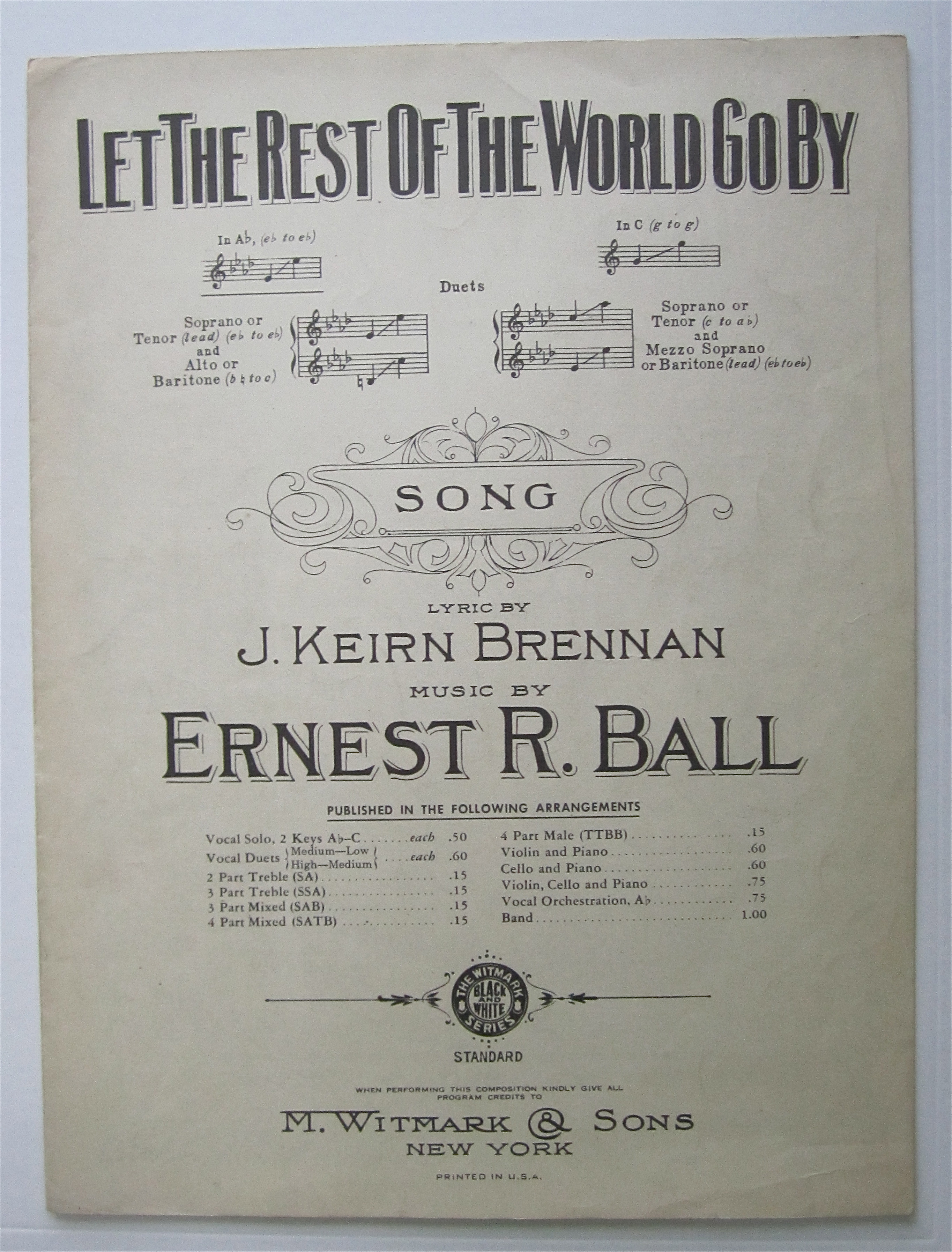 Sheet Music For 1919 Let The Rest Of The World Go By