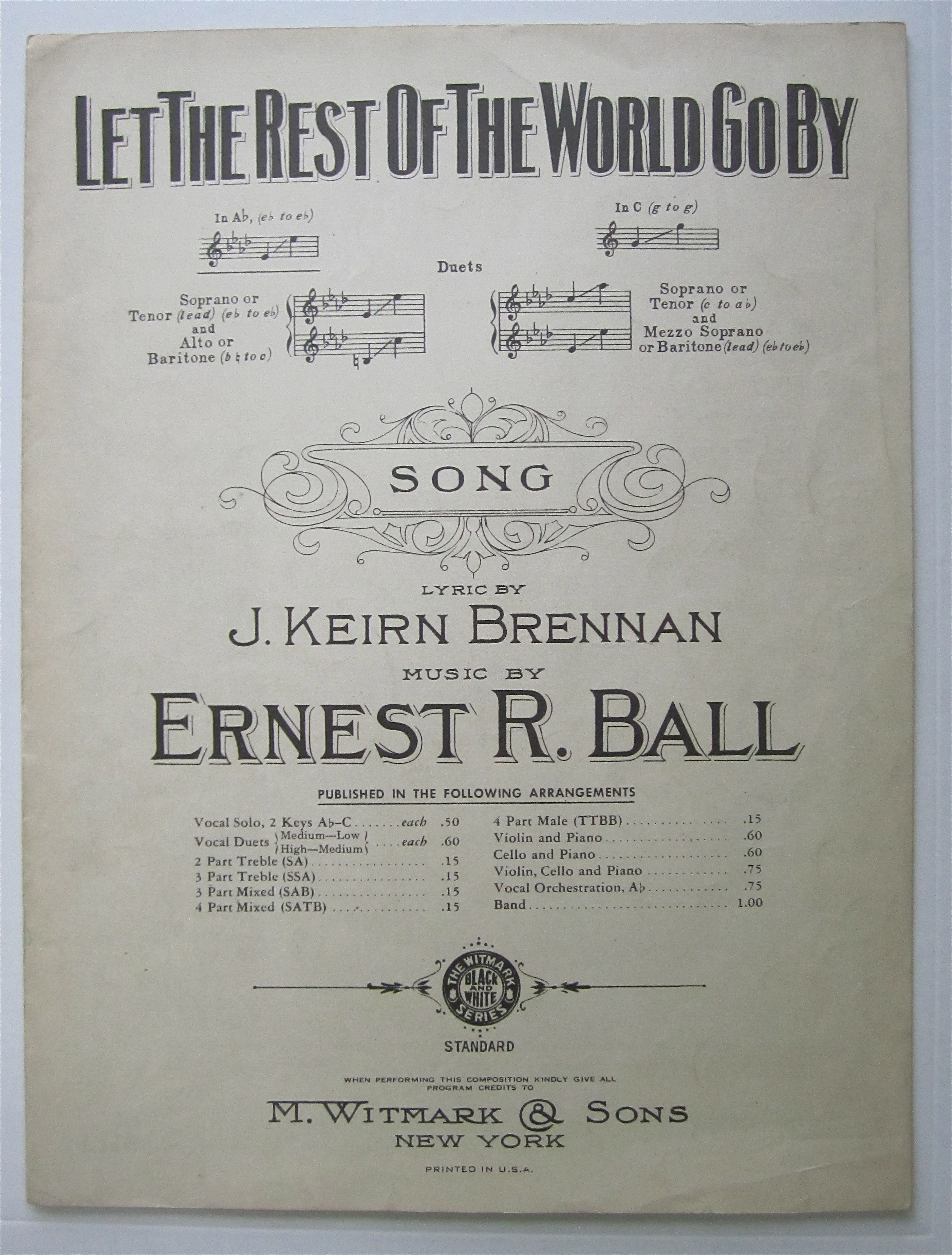 Sheet Music For 1919 Let The Rest Of The World Go By