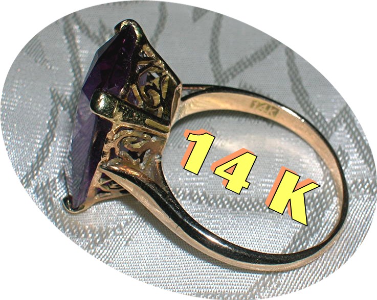 Rintg 14K Gold Very Large Square Amethyst