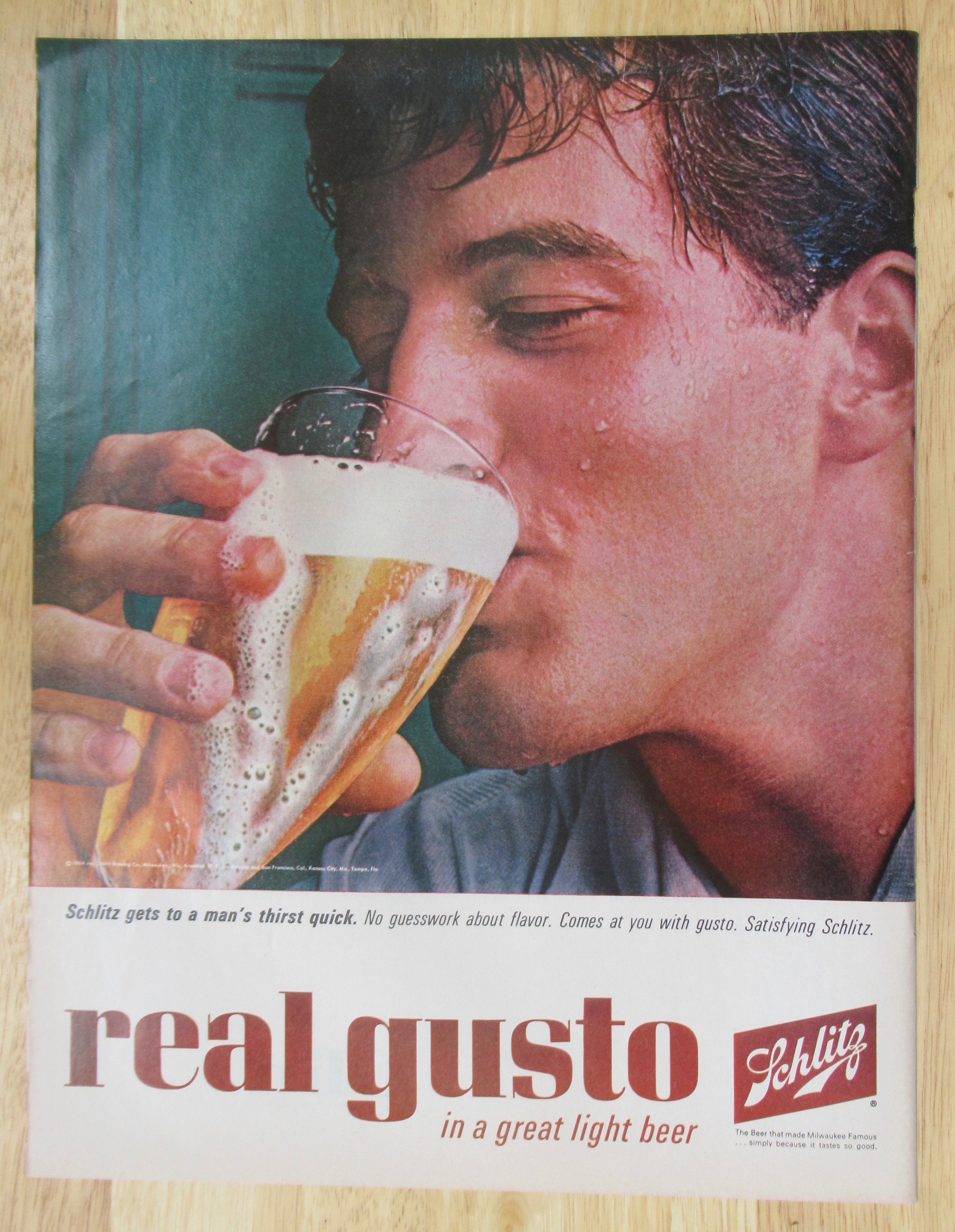 1964 Schlitz Beer with Man Drinking Glass of Beer
