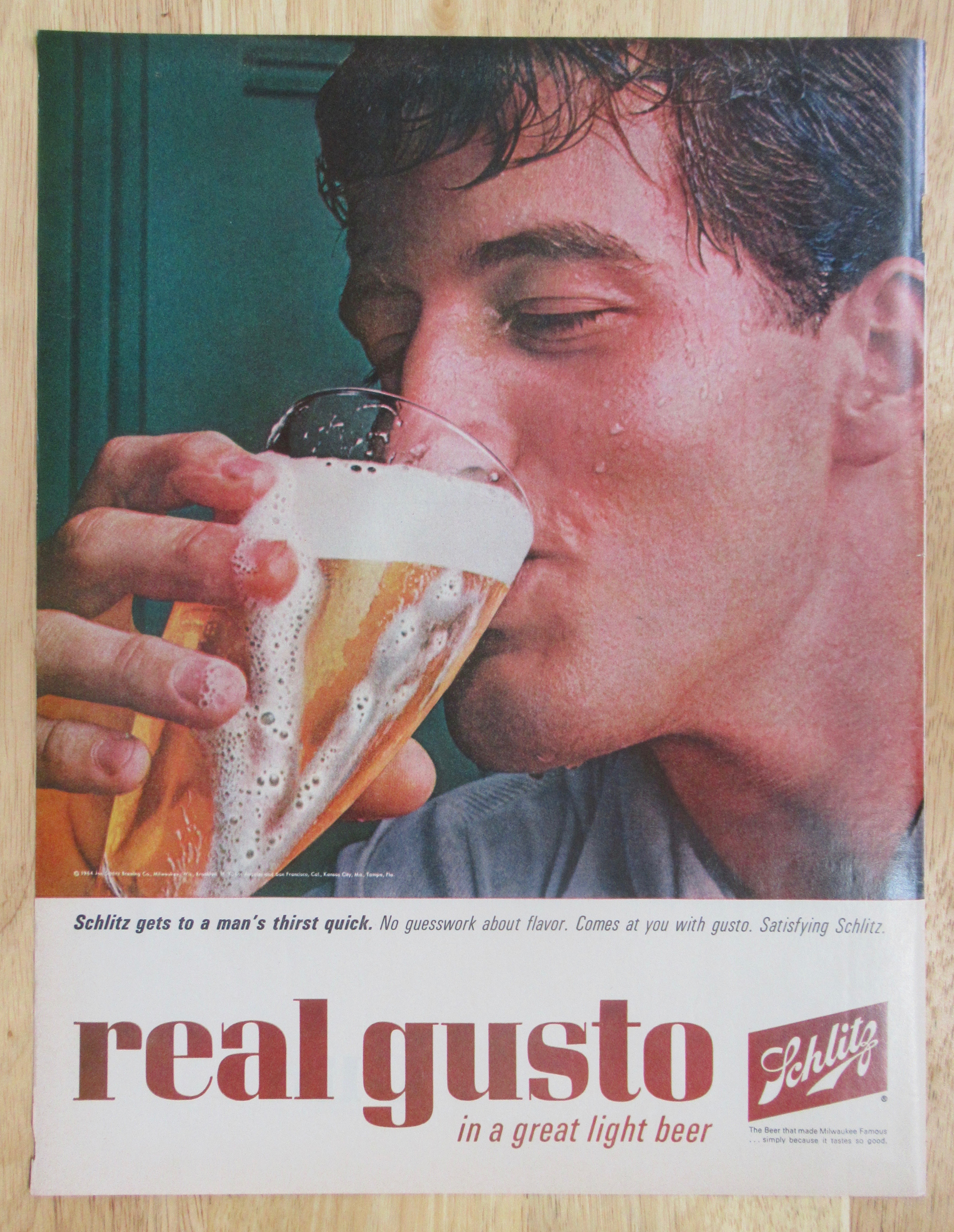 1964 Schlitz Beer with Man Drinking Glass of Beer