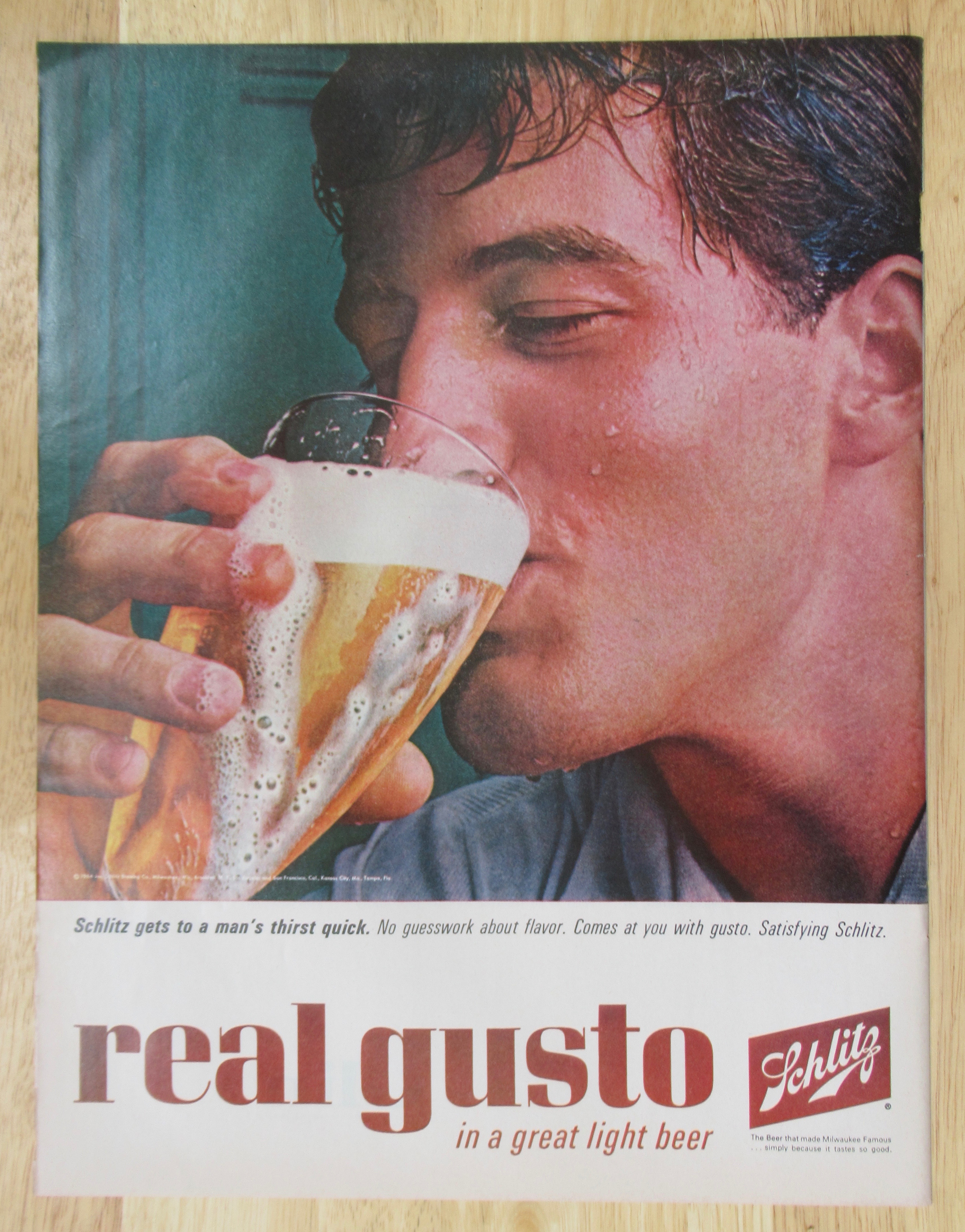 1964 Schlitz Beer with Man Drinking Glass of Beer