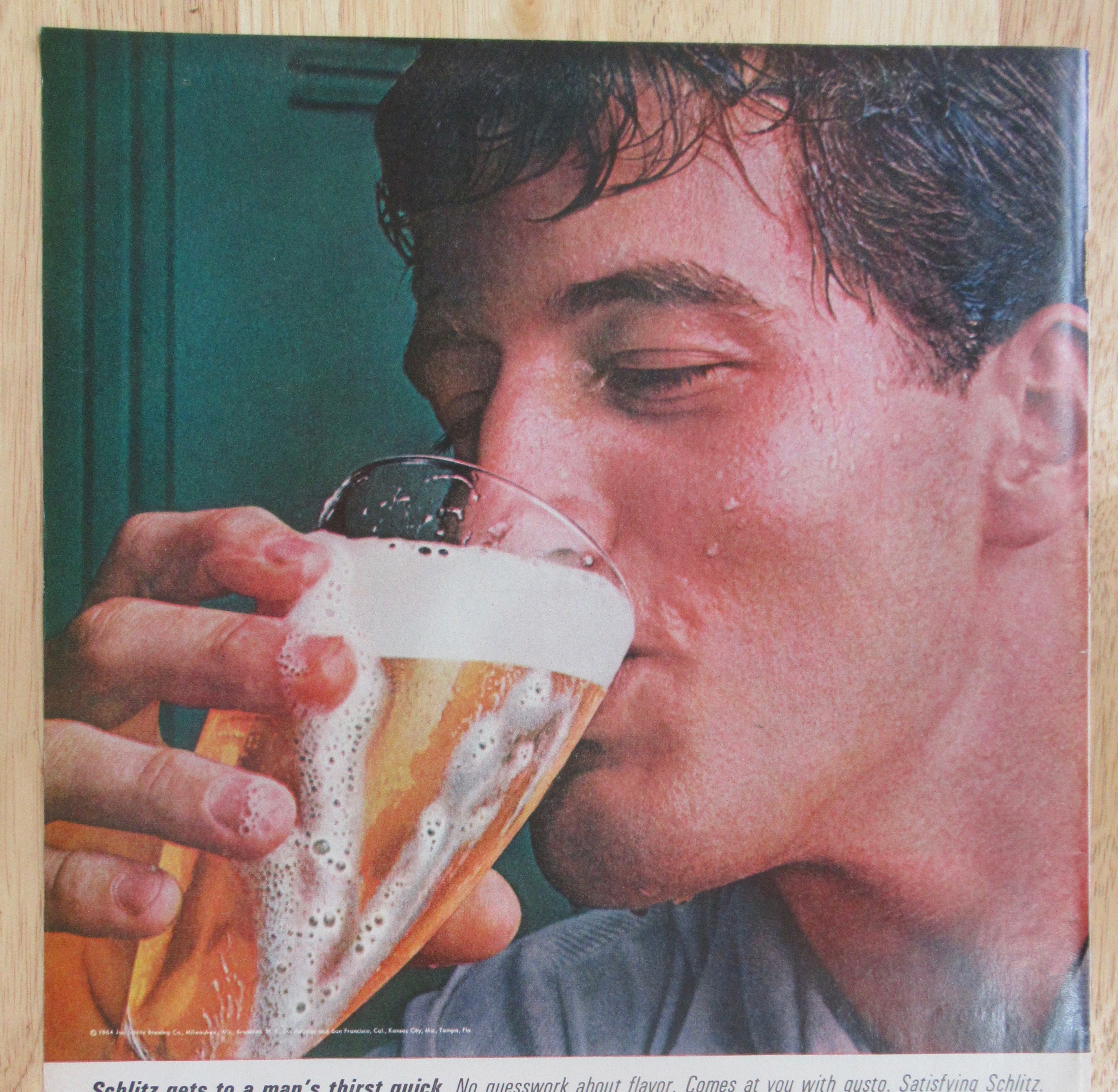 1964 Schlitz Beer with Man Drinking Glass of Beer