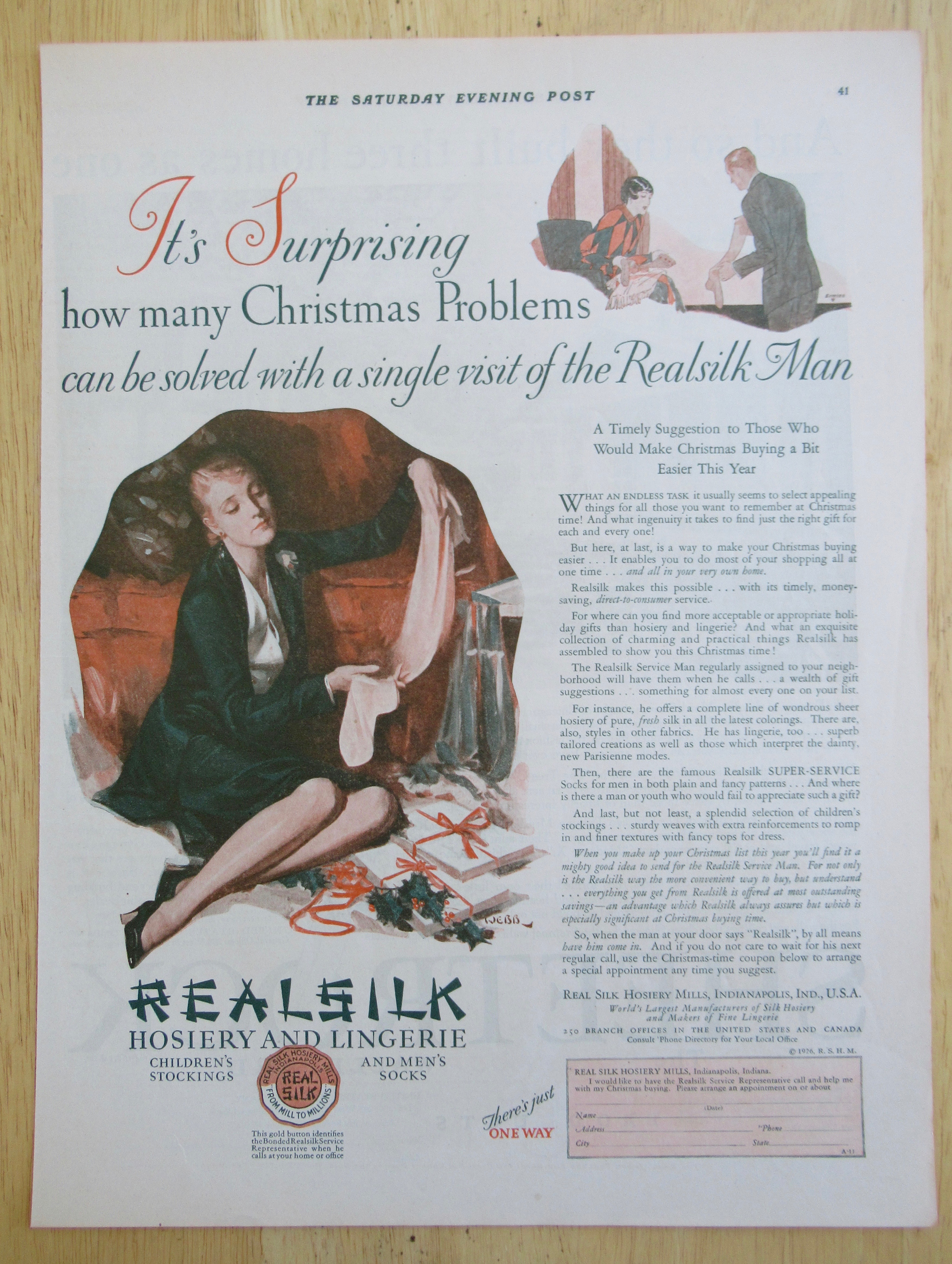 1926 Realsilk Hosiery & Lingerie with Woman & Pantyhose