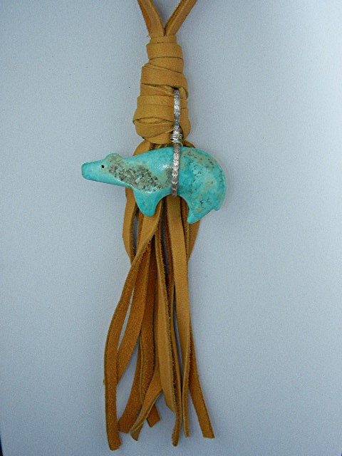 Native American Carved Turquoise Bear Sterling Silver T