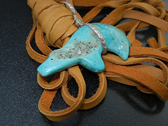 Native American Carved Turquoise Bear Sterling Silver T