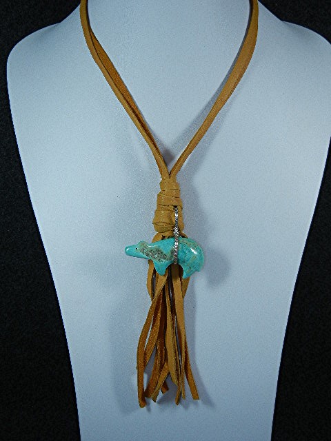Native American Carved Turquoise Bear Sterling Silver T