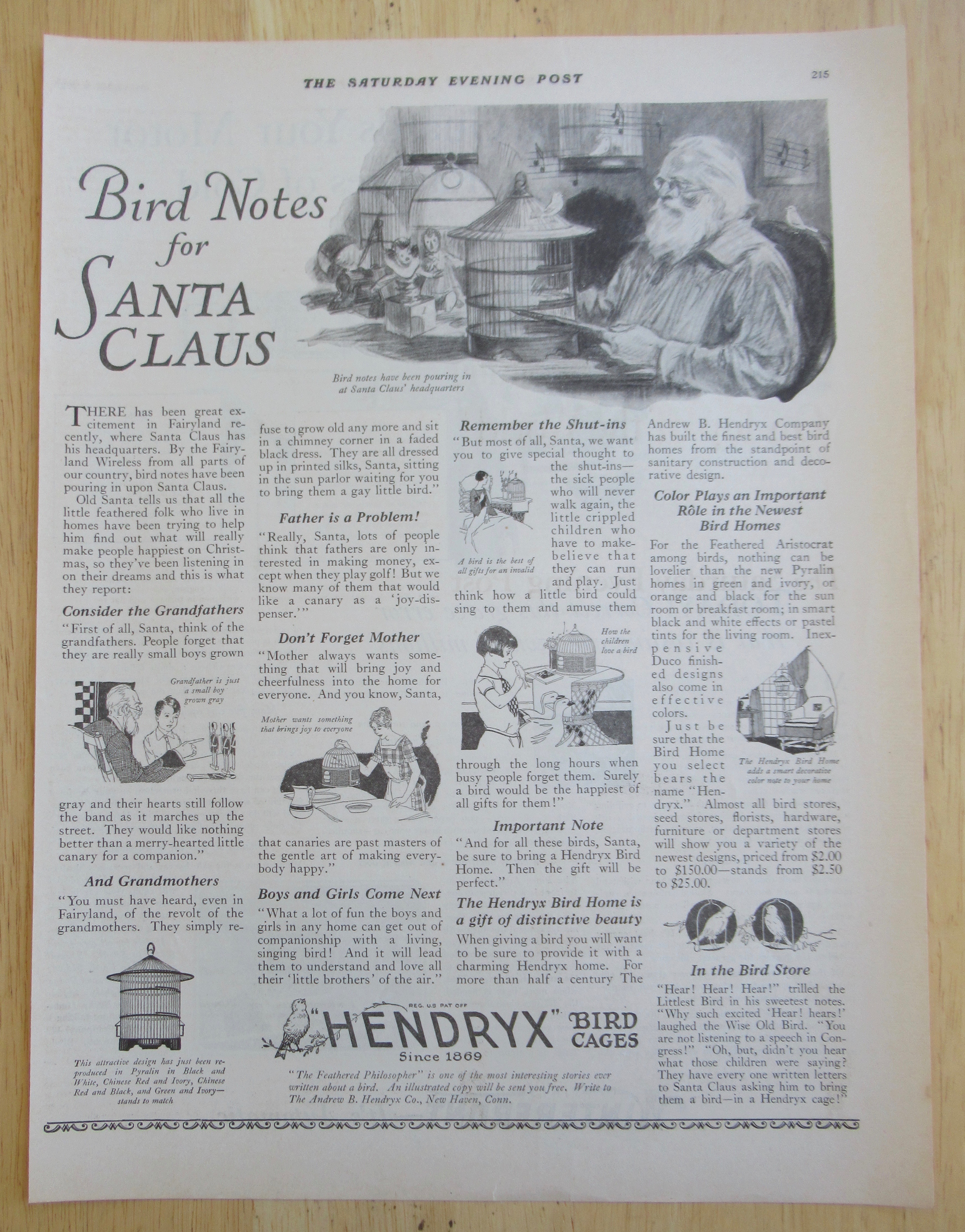 1926 Hendryx Bird Cages with Santa Claus