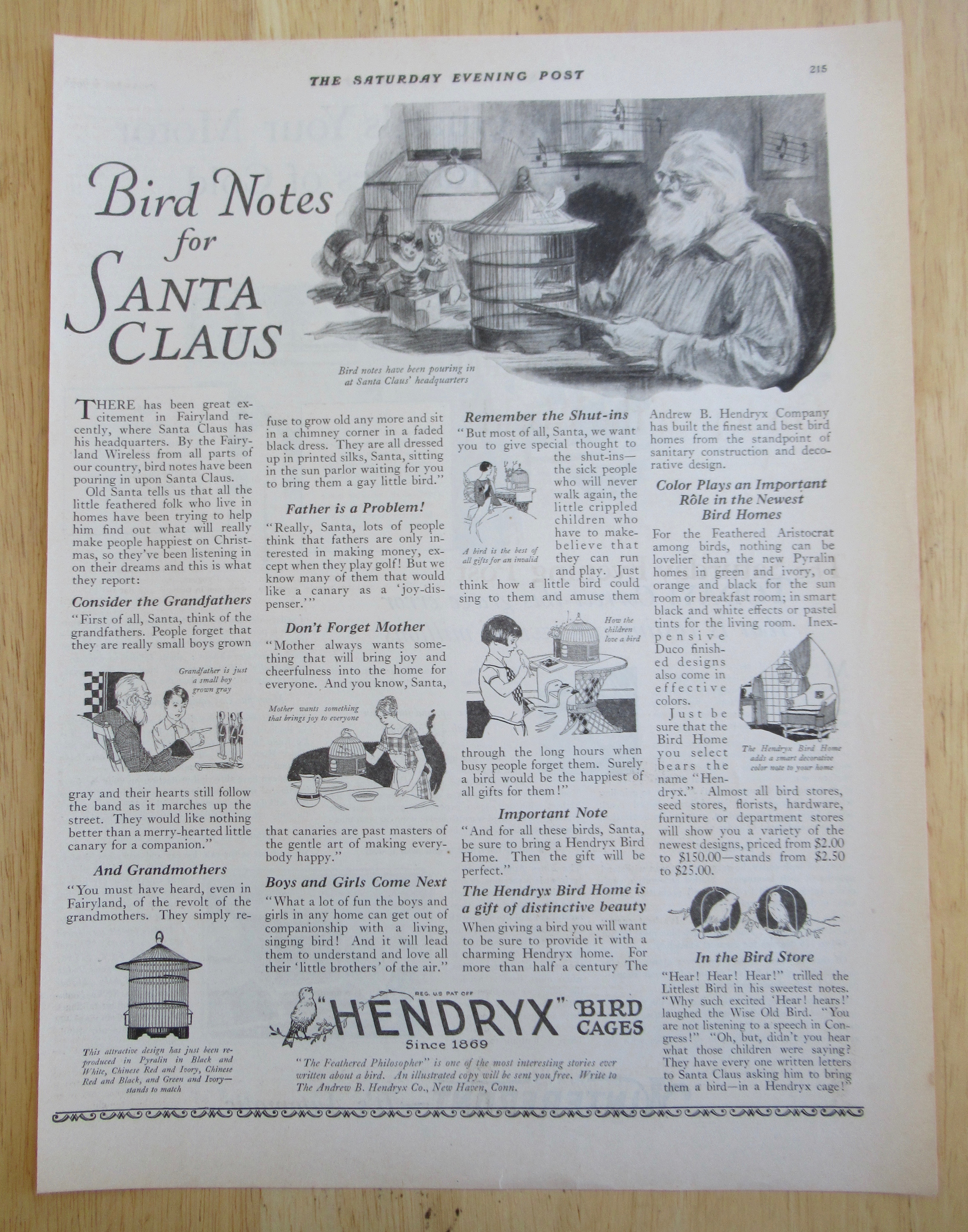 1926 Hendryx Bird Cages with Santa Claus