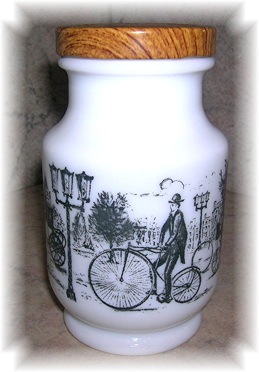 Milk Glass Scenic  Jar With Metal Lid