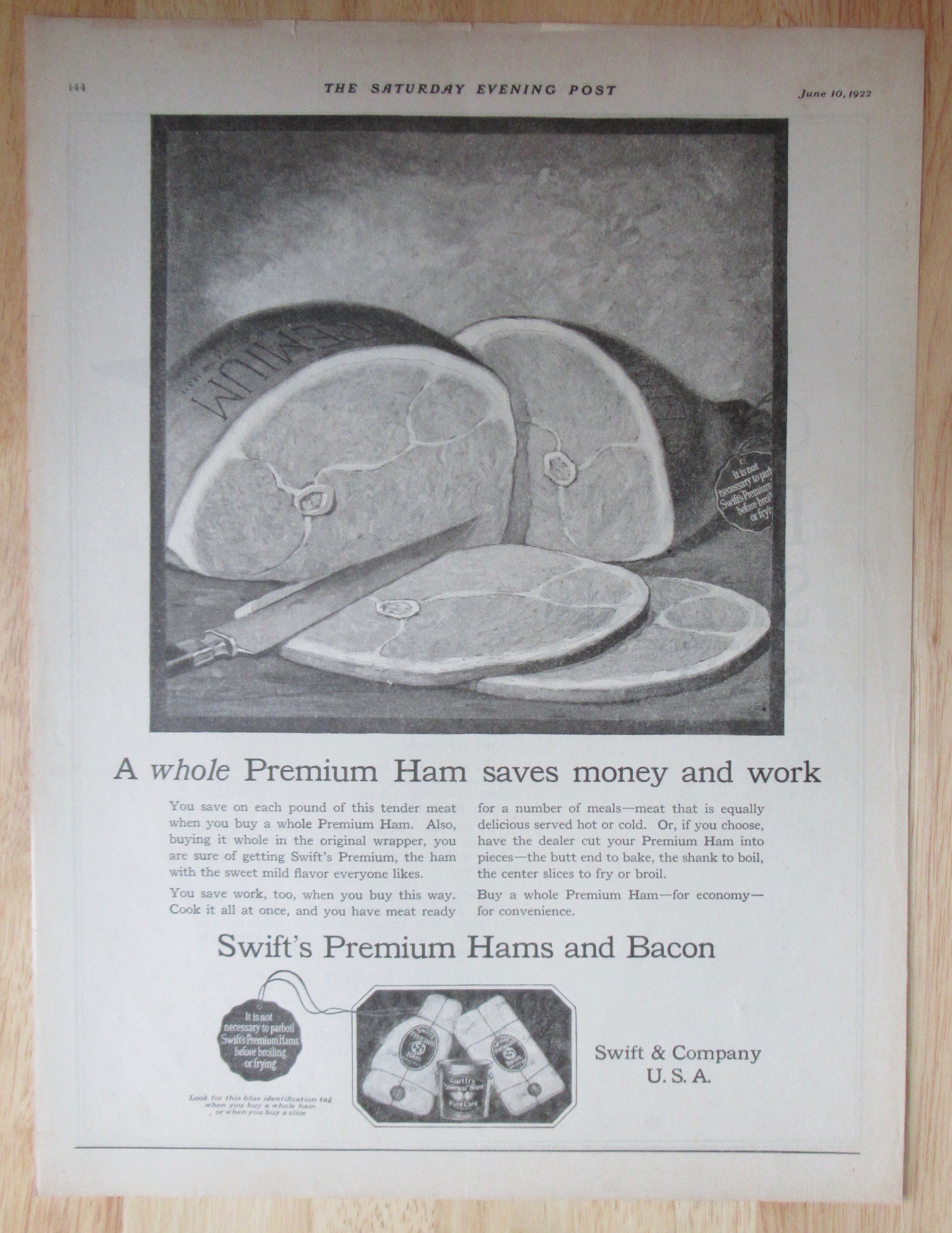1922 Swift Premium Ham with Whole Sliced Ham