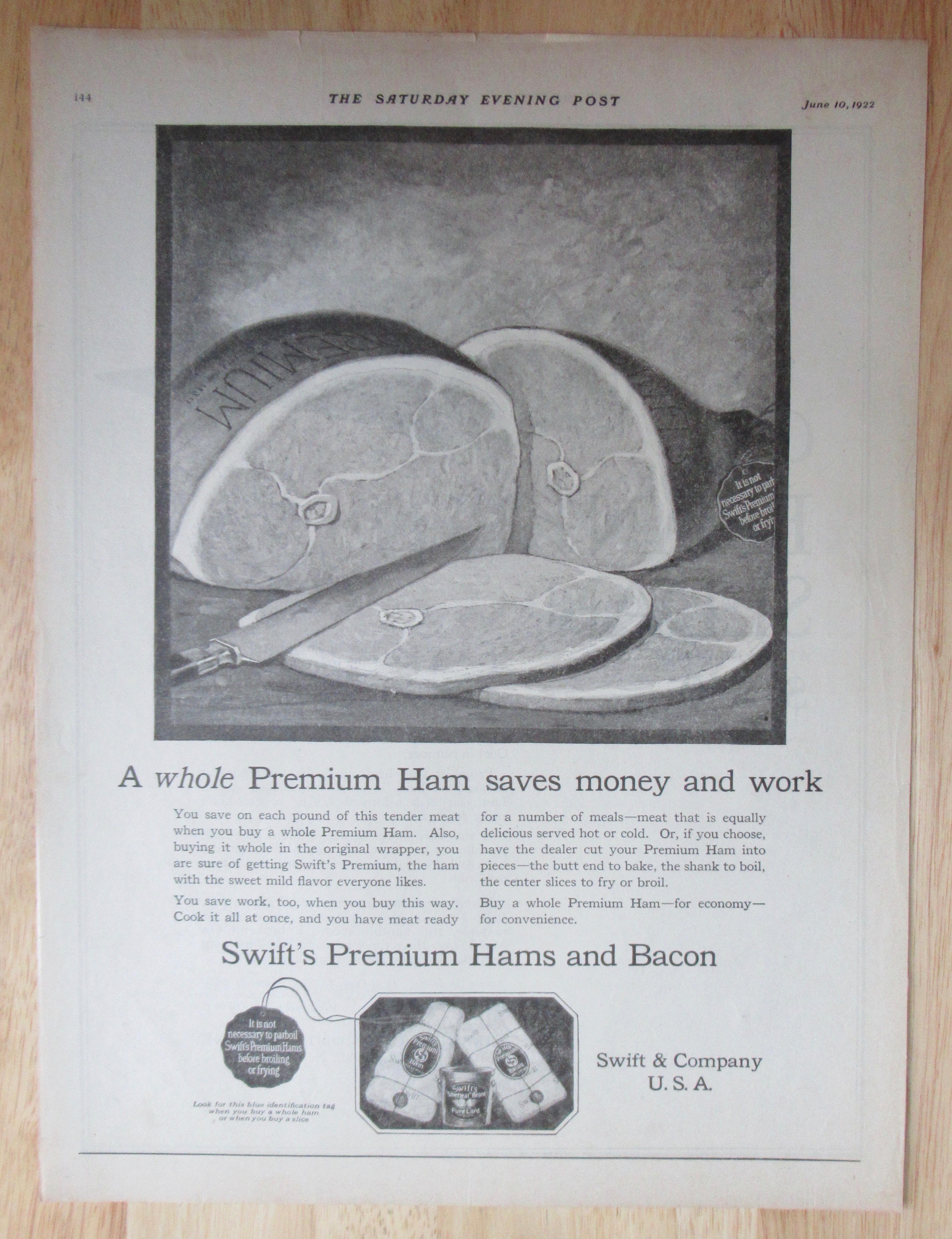 1922 Swift Premium Ham with Whole Sliced Ham