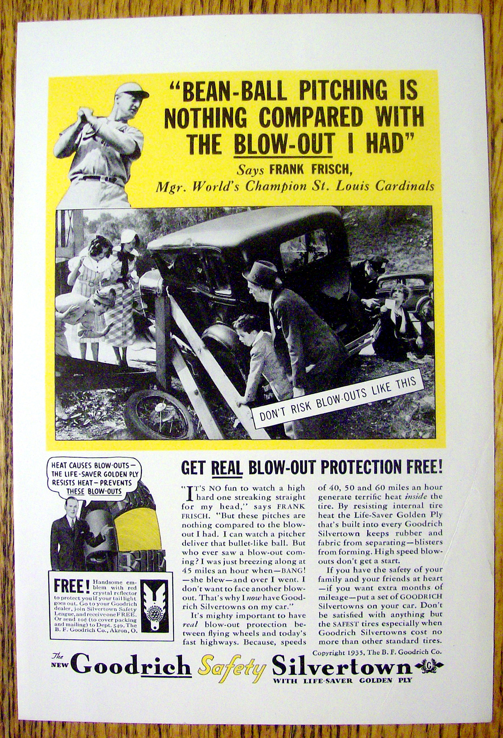 1935 Goodrich Safety Silvertown Tire with Frank Frisch