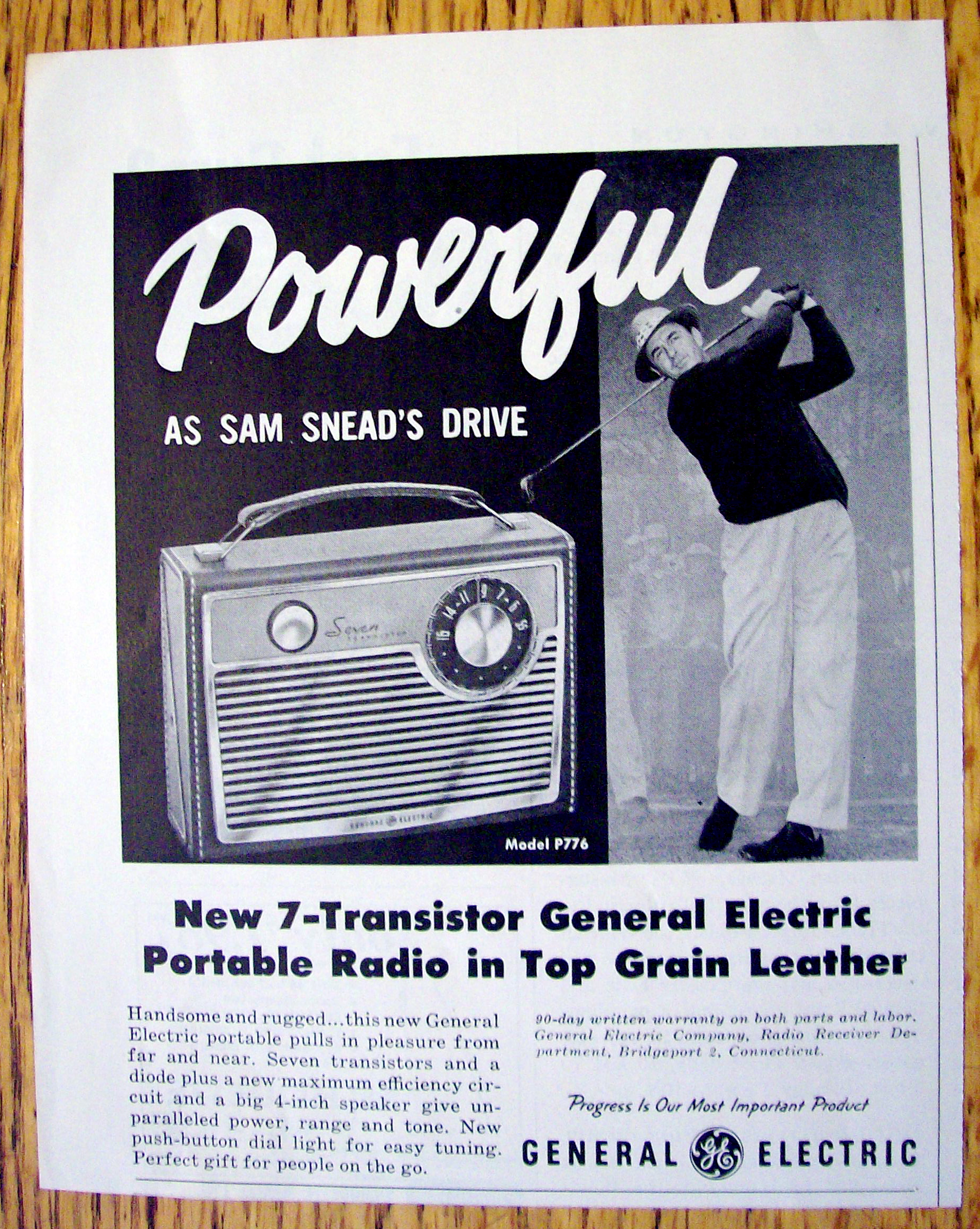 Vintage Ad: 1959 G.E. Portable Radio w/ Sam Snead