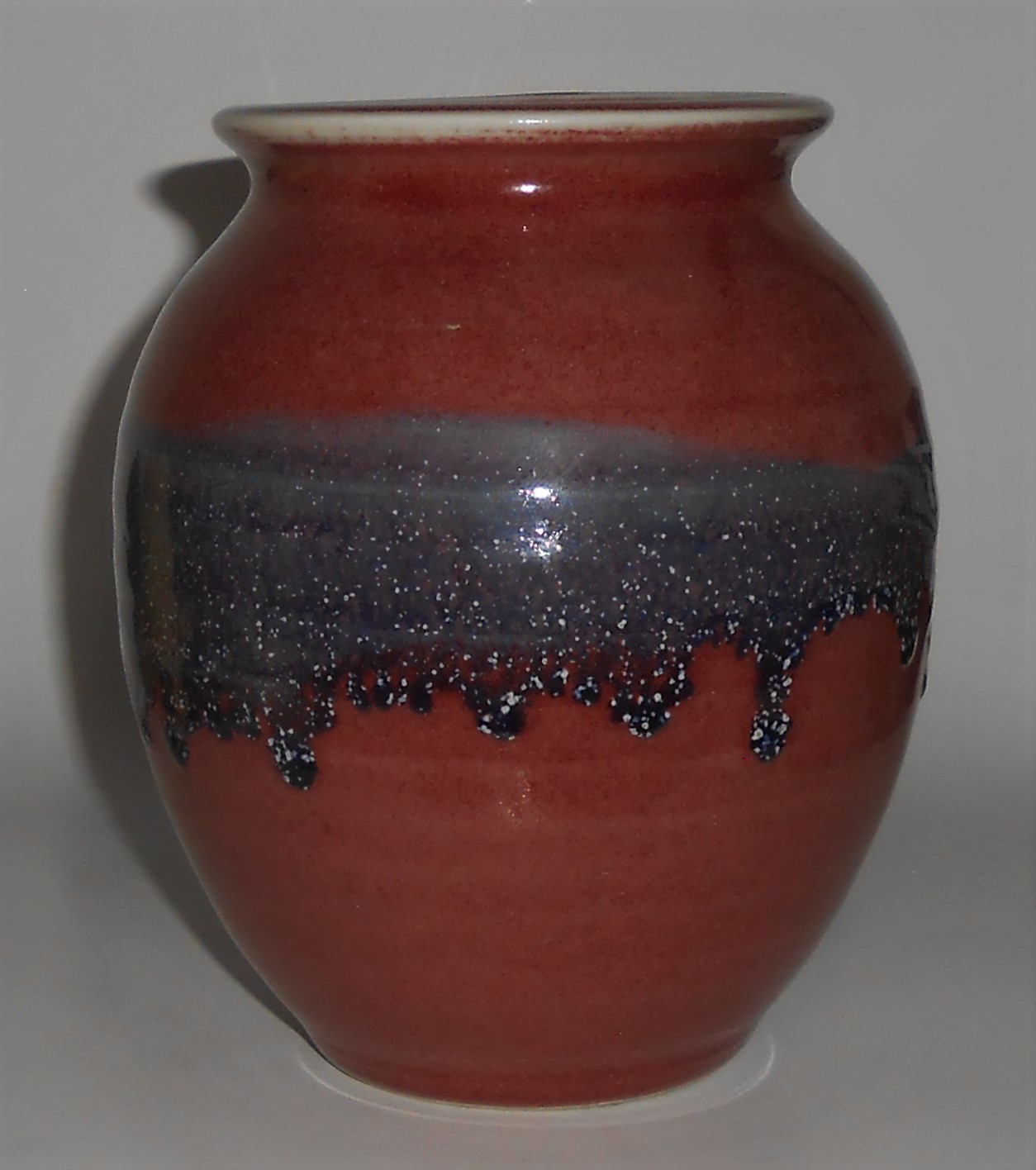 Bruning Studio Pottery Seattle Maroon w/Blue Drip Vase