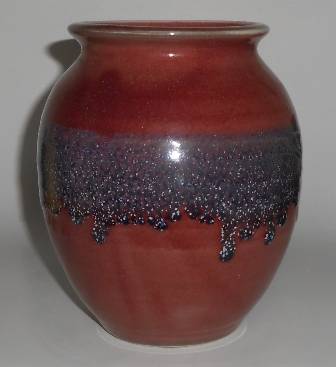Bruning Studio Pottery Seattle Maroon w/Blue Drip Vase