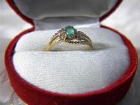 Ring 10K Gold Oval Emerald Diamond Accent