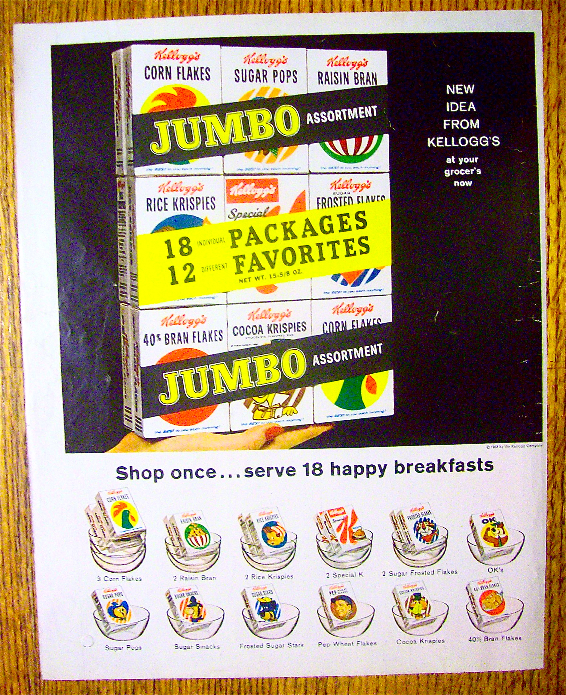 1963 Kellogg's Jumbo Pack with 18 Boxes Of Cereal