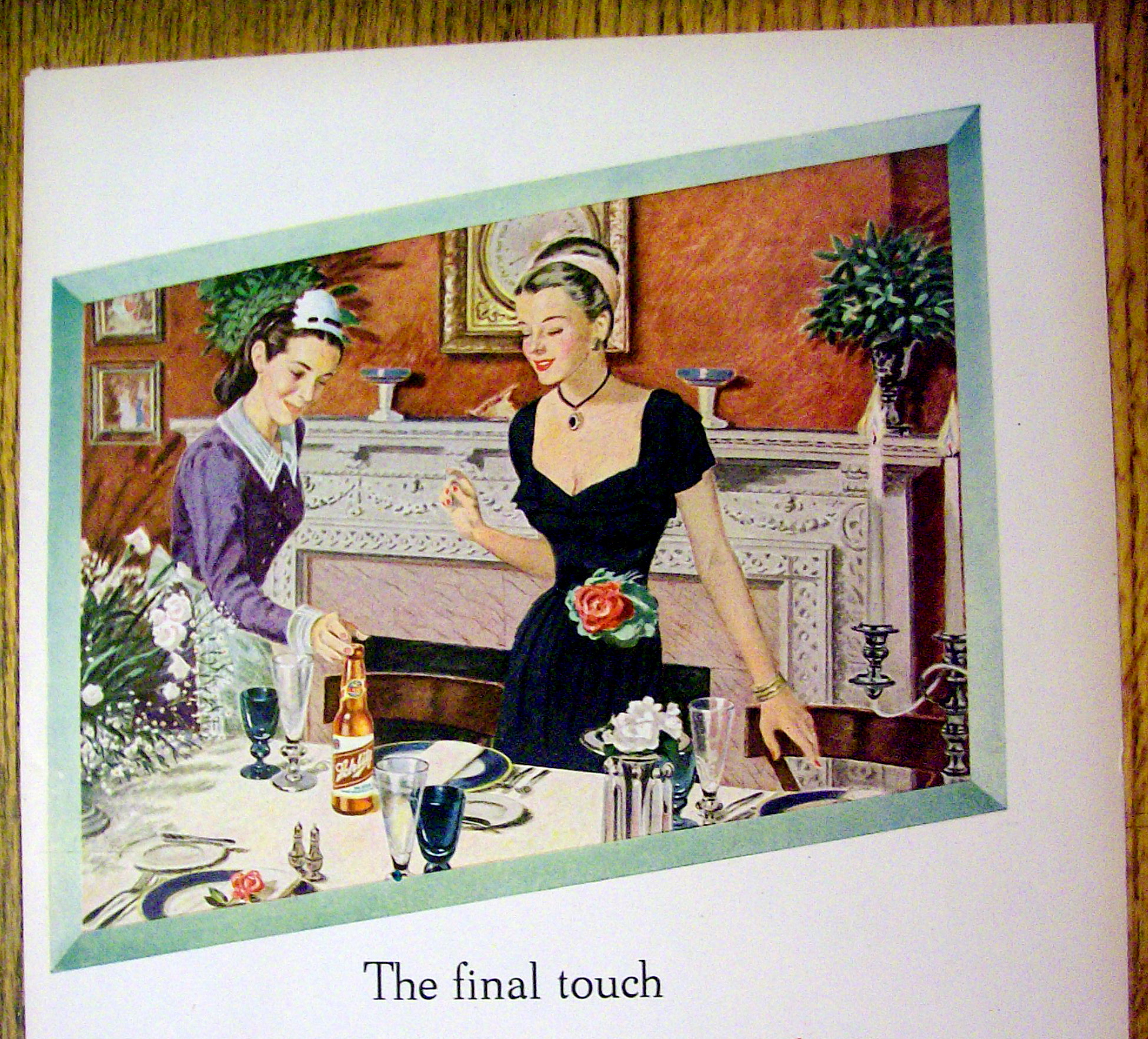 1947 Schlitz Beer with 2 Women Setting Table For Dinner