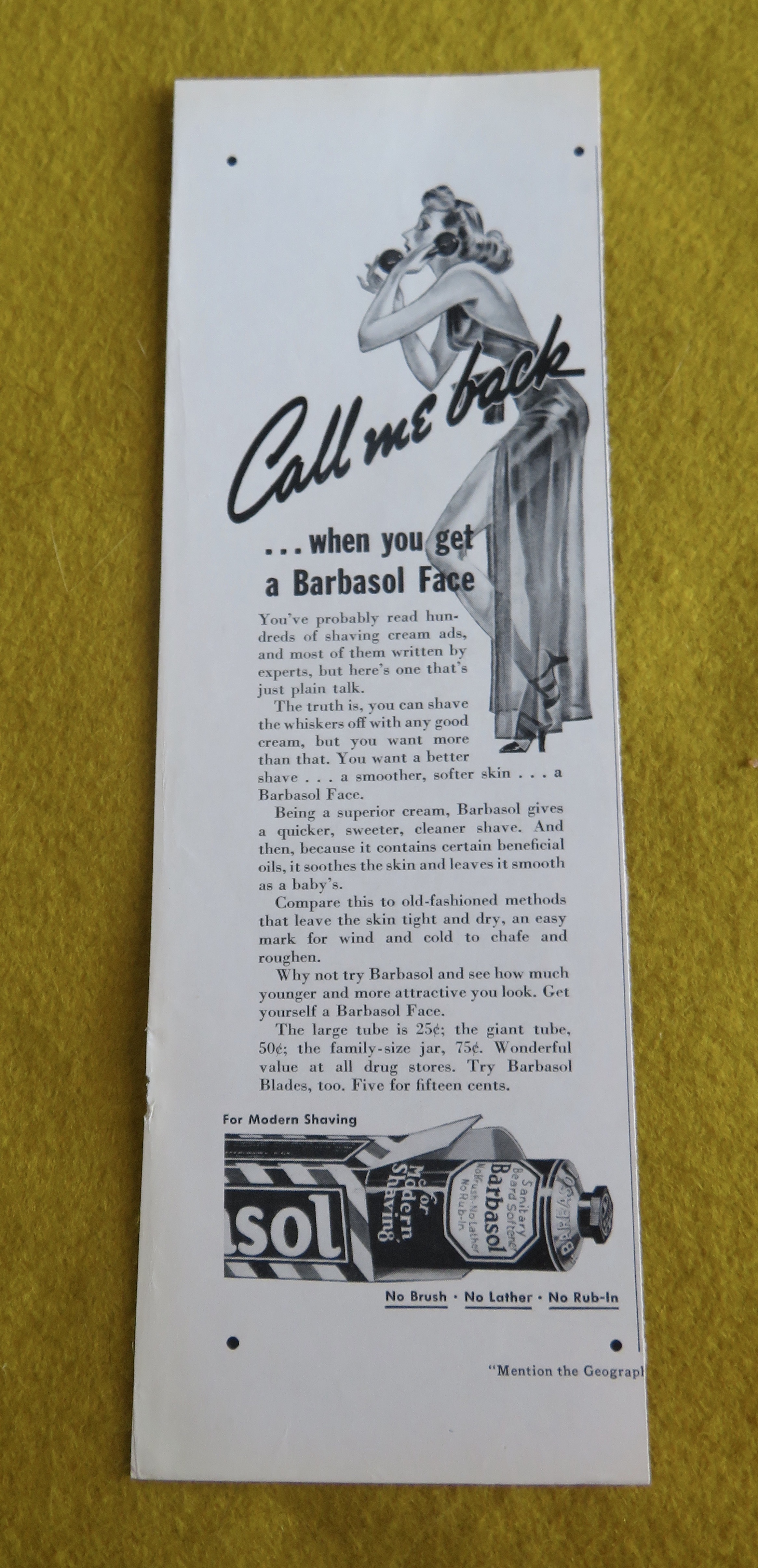1938 Barbasol Shaving Cream with Woman On The Telephone