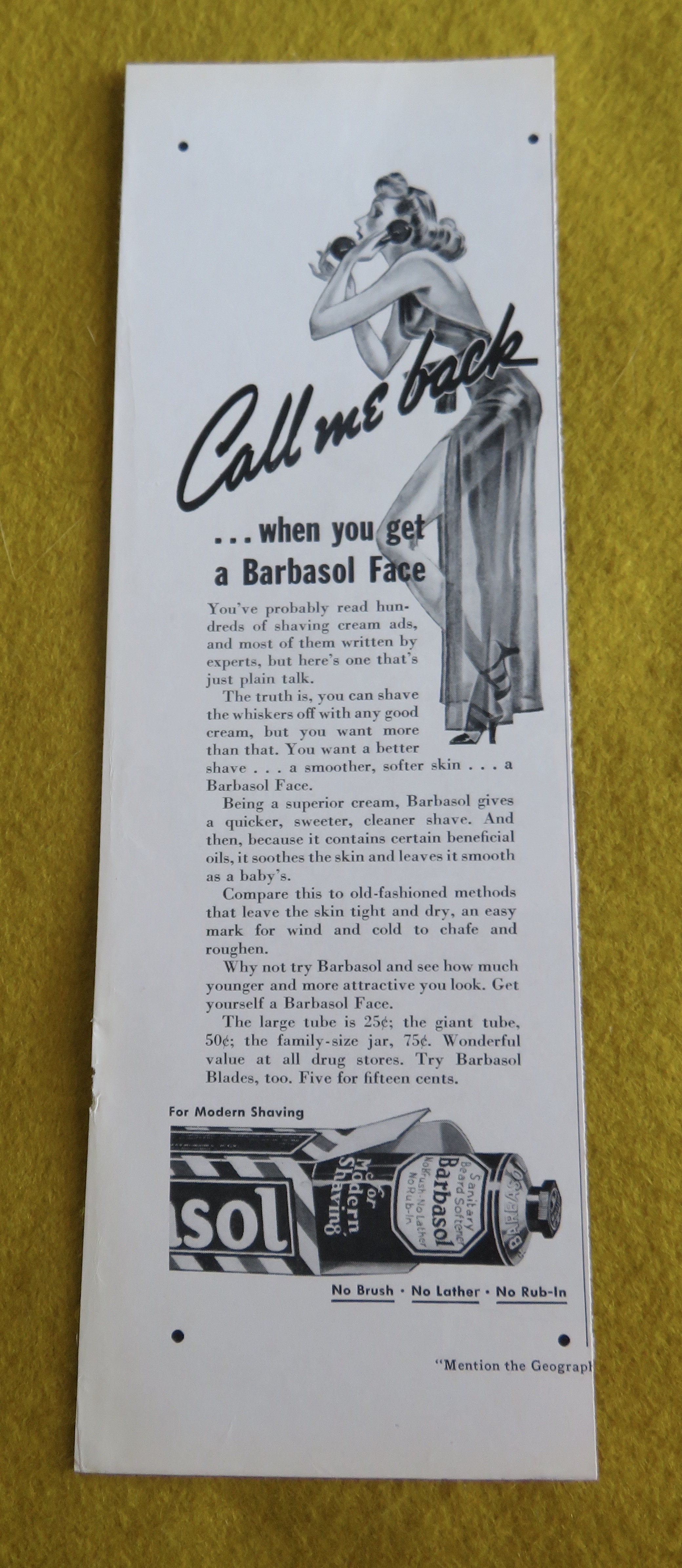 1938 Barbasol Shaving Cream with Woman On The Telephone