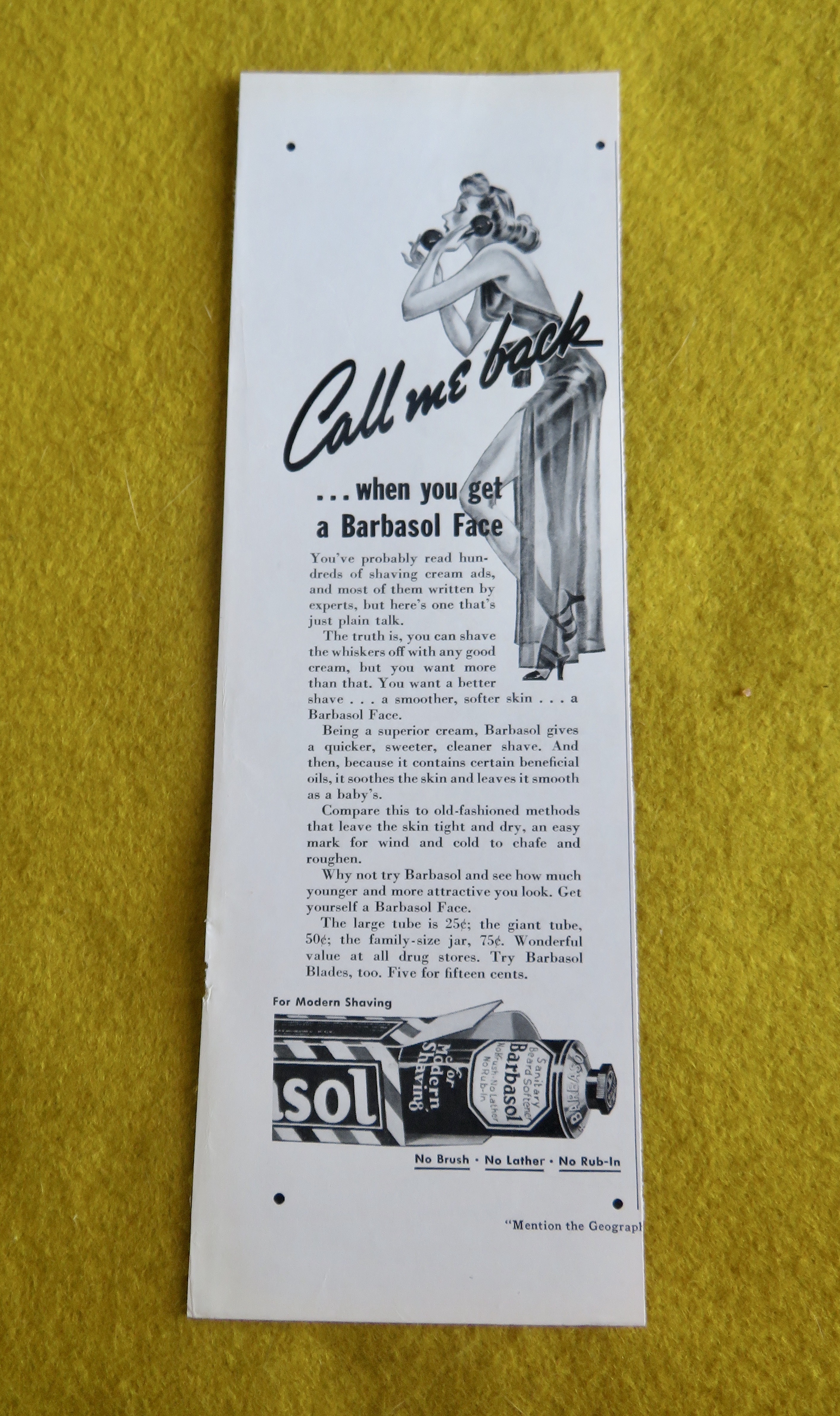 1938 Barbasol Shaving Cream with Woman On The Telephone