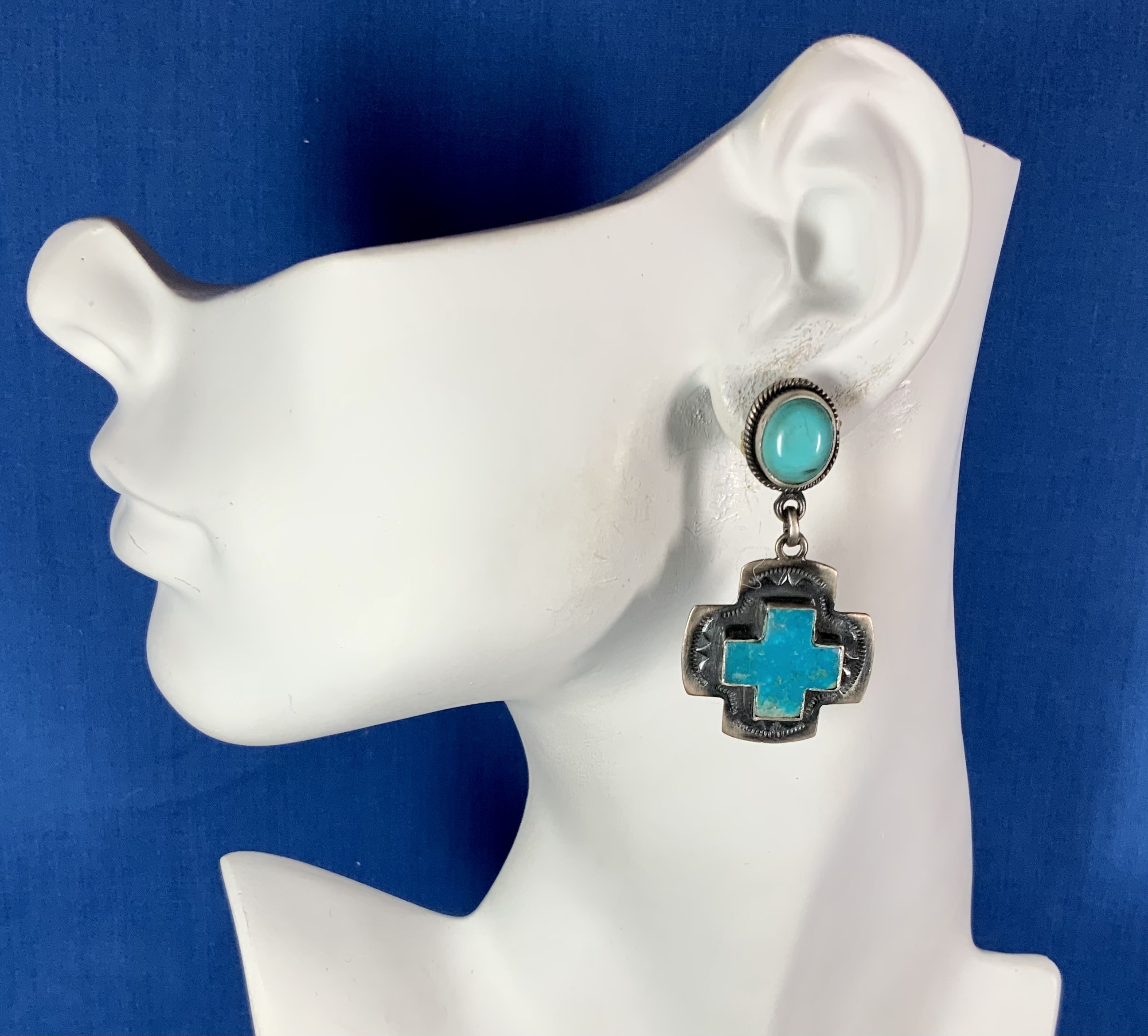 Dan Dodson Sterling Silver Kingman Turquoise Cross Ears