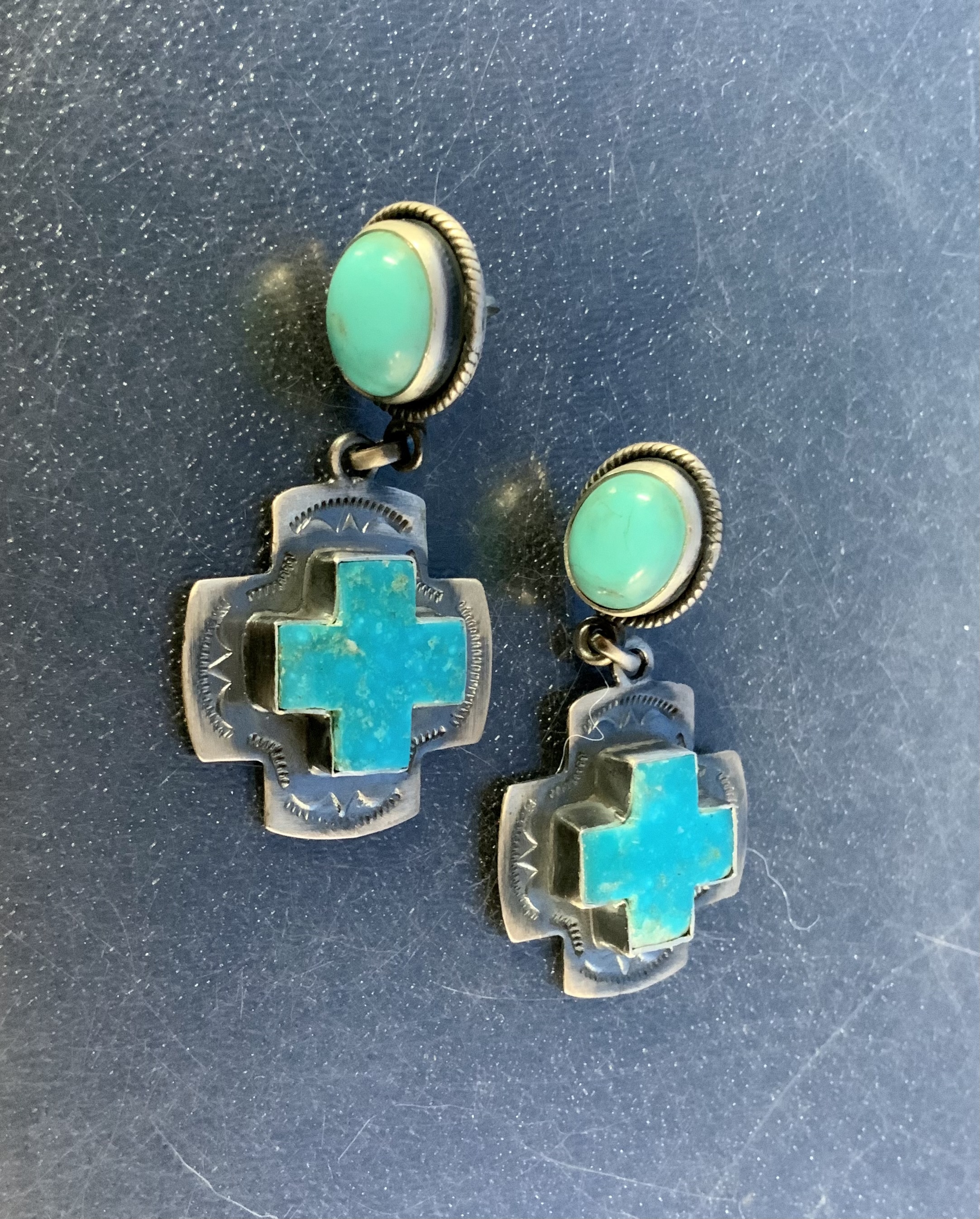 Dan Dodson Sterling Silver Kingman Turquoise Cross Ears