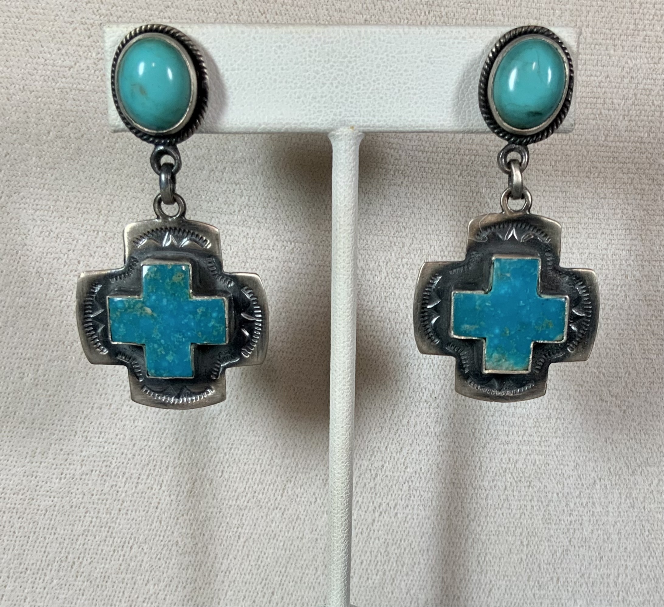 Dan Dodson Sterling Silver Kingman Turquoise Cross Ears
