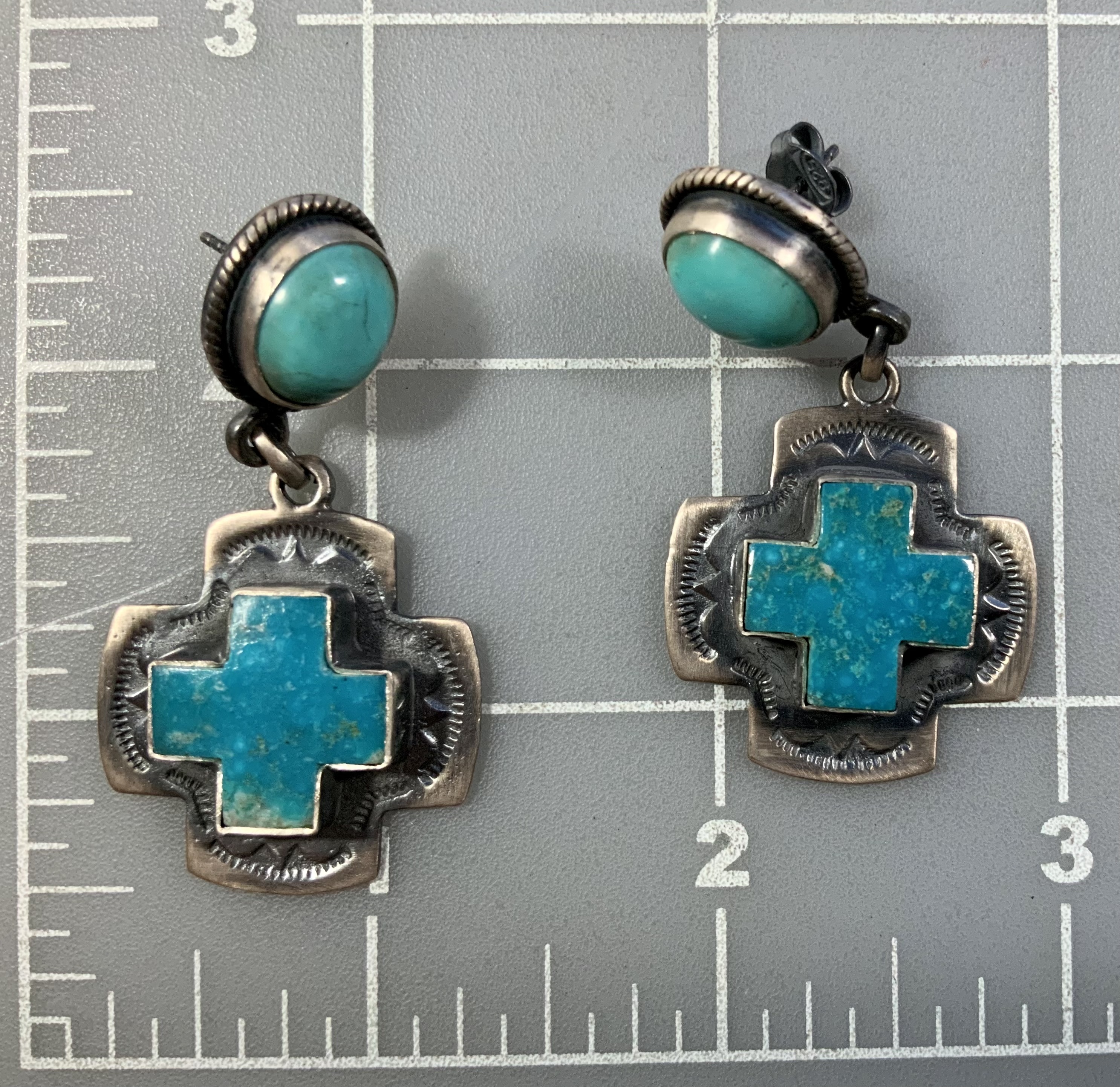 Dan Dodson Sterling Silver Kingman Turquoise Cross Ears