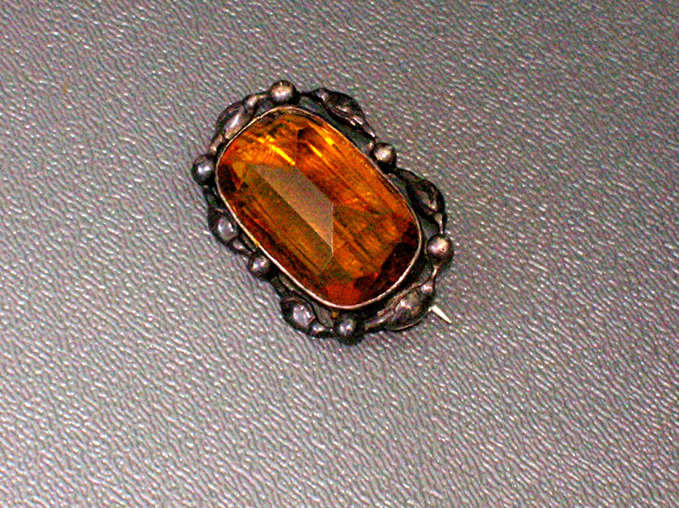 Old Sterling Silver  Amber Stone Pin, Brooch