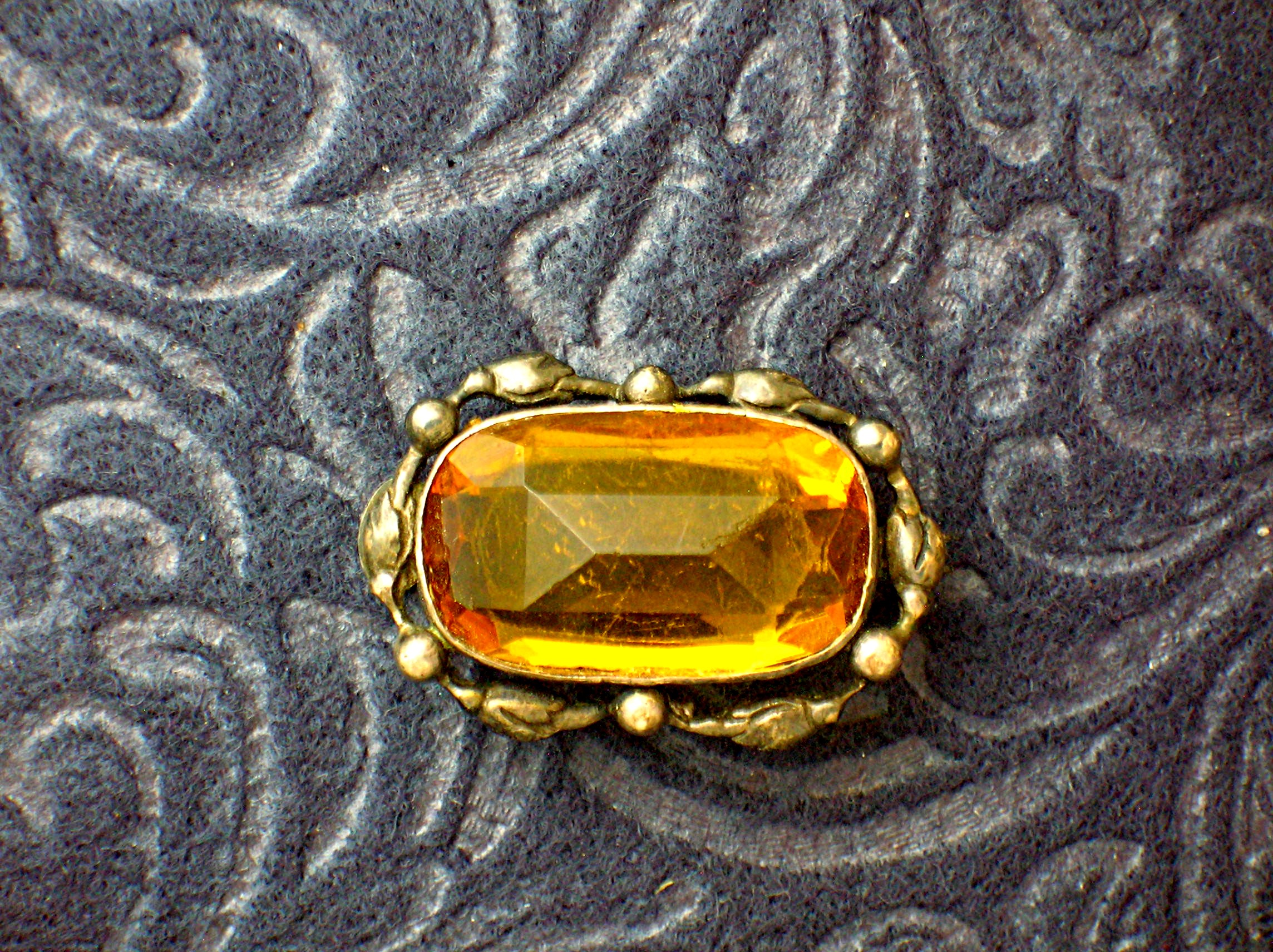 Old Sterling Silver  Amber Stone Pin, Brooch