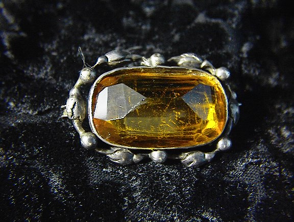 Old Sterling Silver  Amber Stone Pin, Brooch