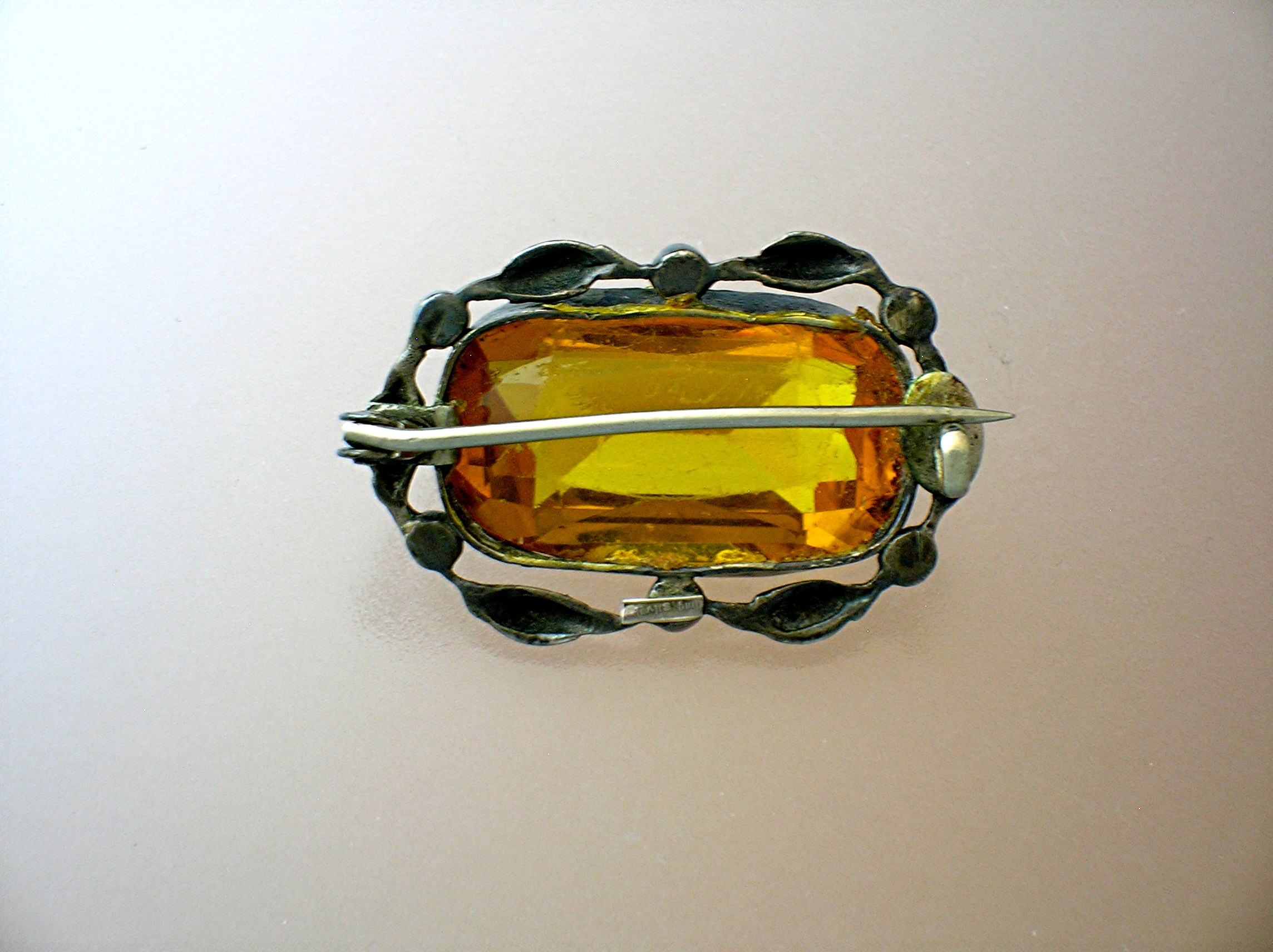 Old Sterling Silver  Amber Stone Pin, Brooch