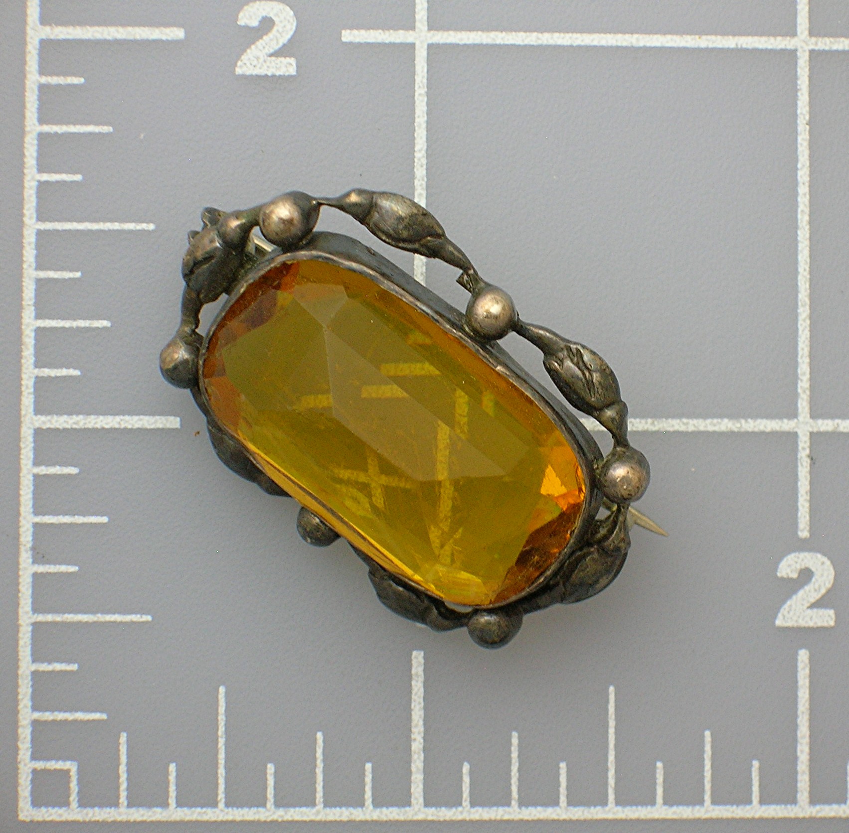 Old Sterling Silver  Amber Stone Pin, Brooch