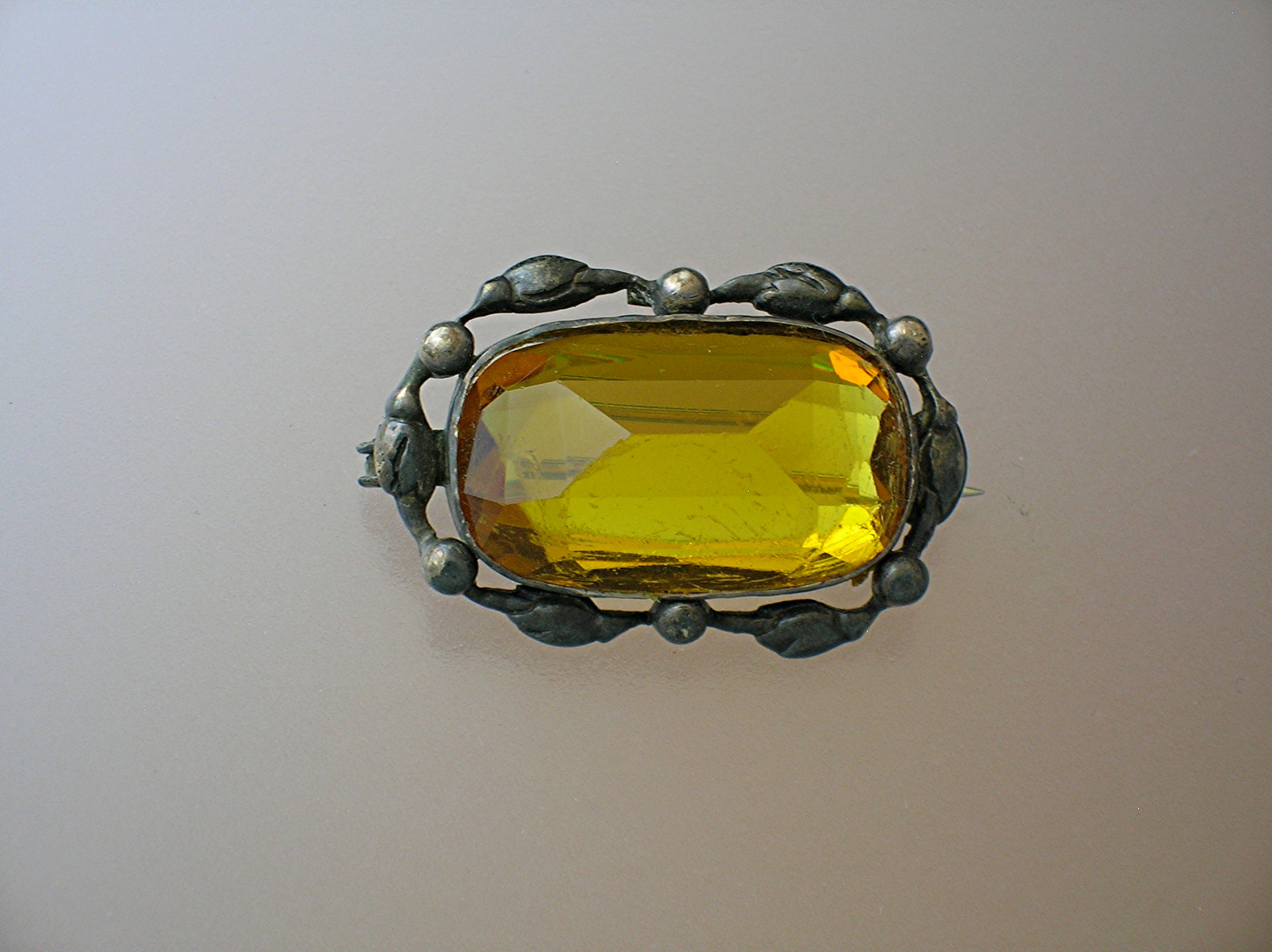 Old Sterling Silver  Amber Stone Pin, Brooch
